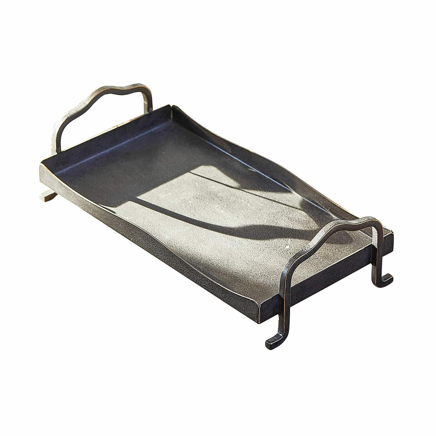 Tablett Yixeno Schwarzes Metalltablett mit Griffen im rustikalen Stil zum Servieren von Getränken und Snacks