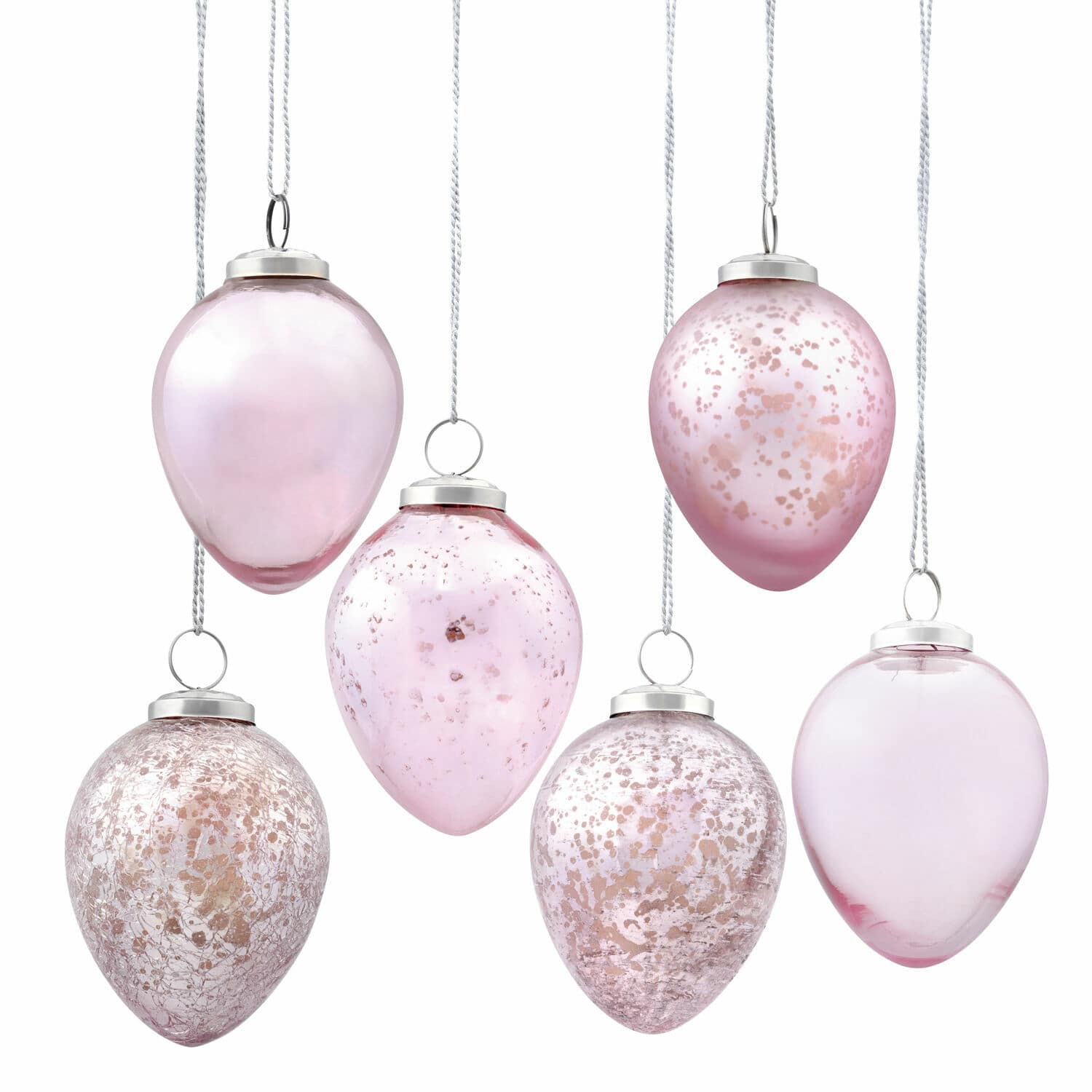 rosa 6er-Set rosa Glas-Ostereier mit Aufhängung, dekorative Frühlingsdekoration für Fenster und Baum