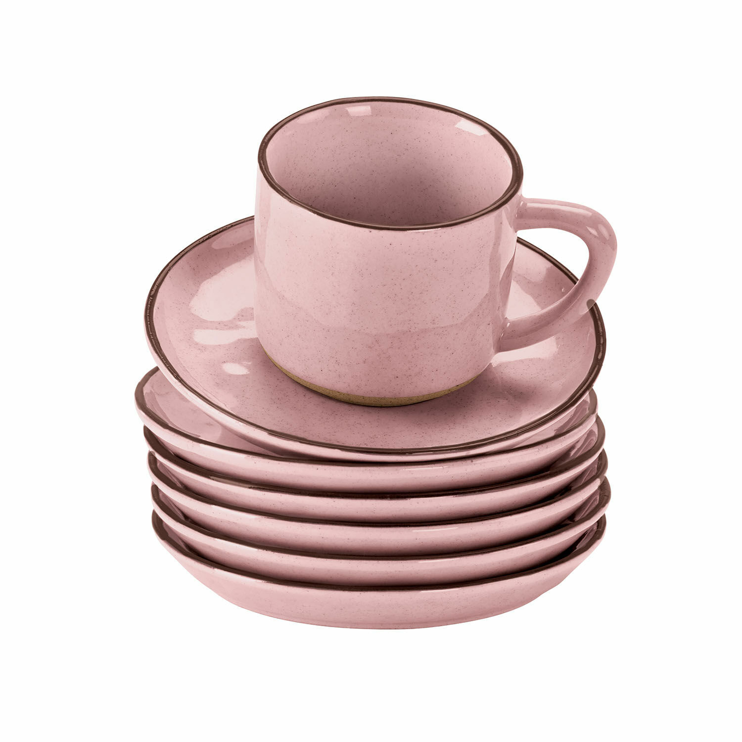 rosa 6-teiliges Set rosa Keramiktassen mit Untertassen, elegantes Design für Kaffeegenuss