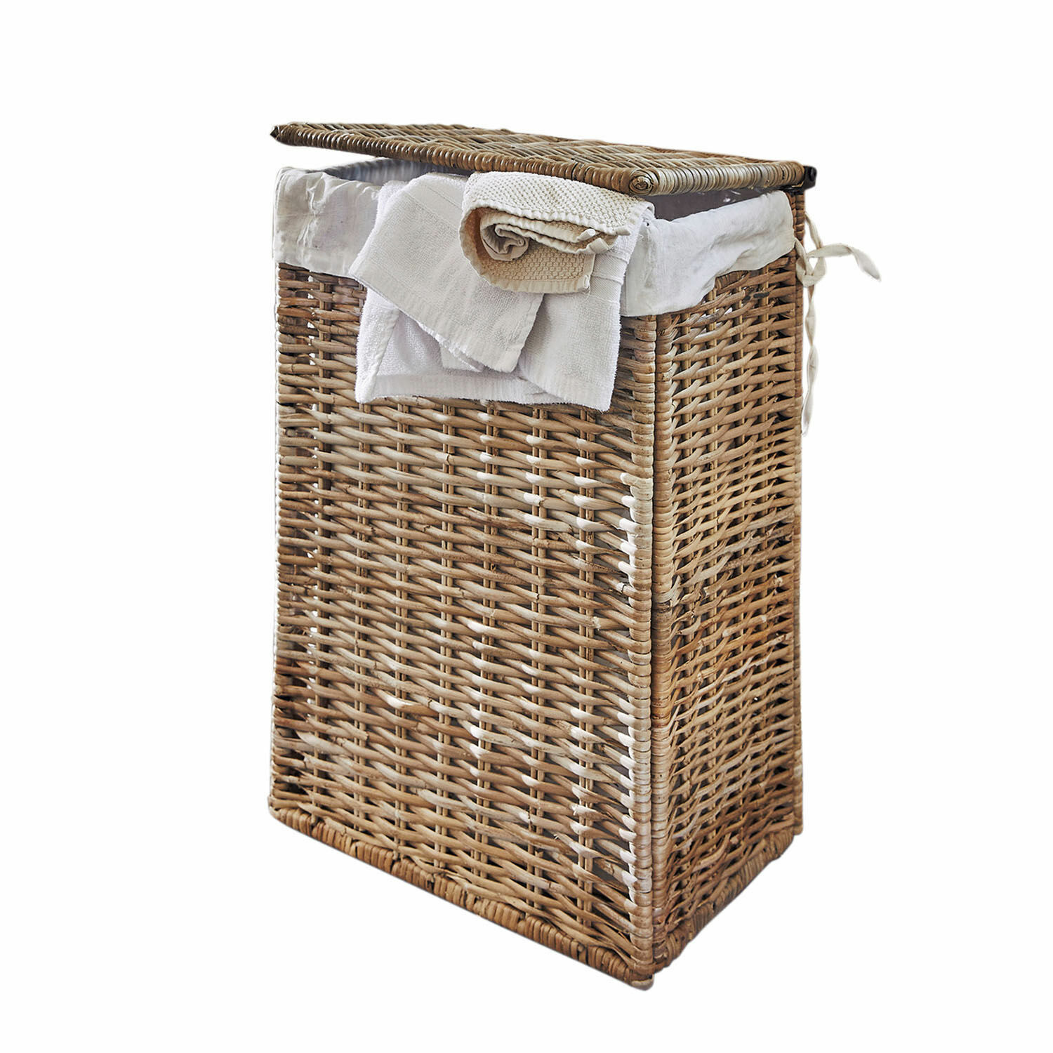 Wäschekorb Marsac Wäschekorb aus natürlichem Rattan mit weissem Stofffutter und Handtüchern, praktischer Badkorb