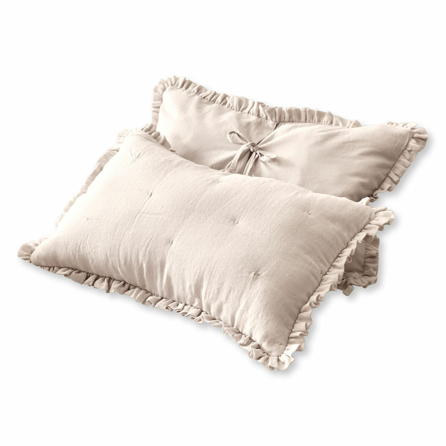Kissenhülle 2er Set Iriga Beiges Dekokissen aus weichem Stoff mit Rüsche, ideal für Wohn- und Schlafzimmer