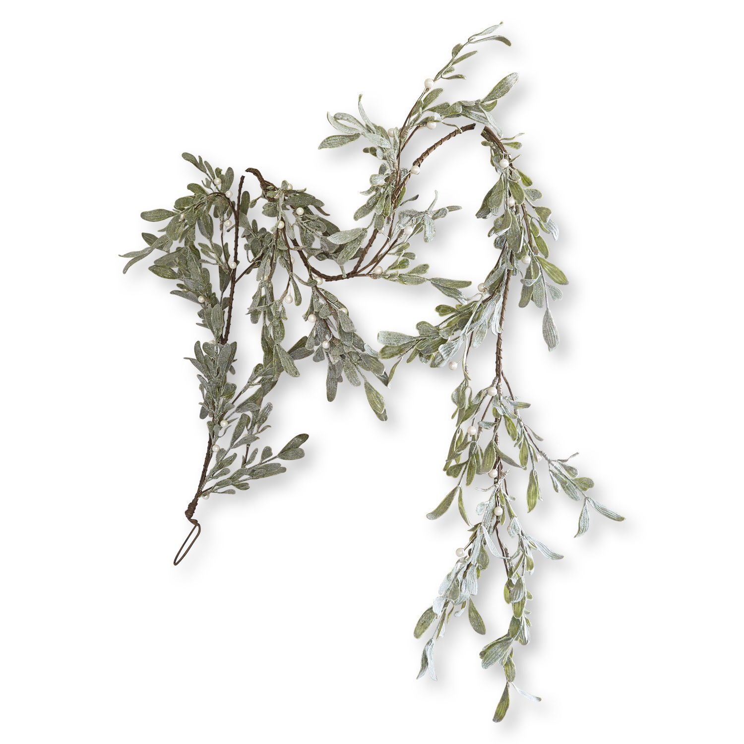 Girlande Cunnig Dekorative Girlande mit grünen Blättern und weissen Perlen auf braunem Draht, festlicher Schmuck