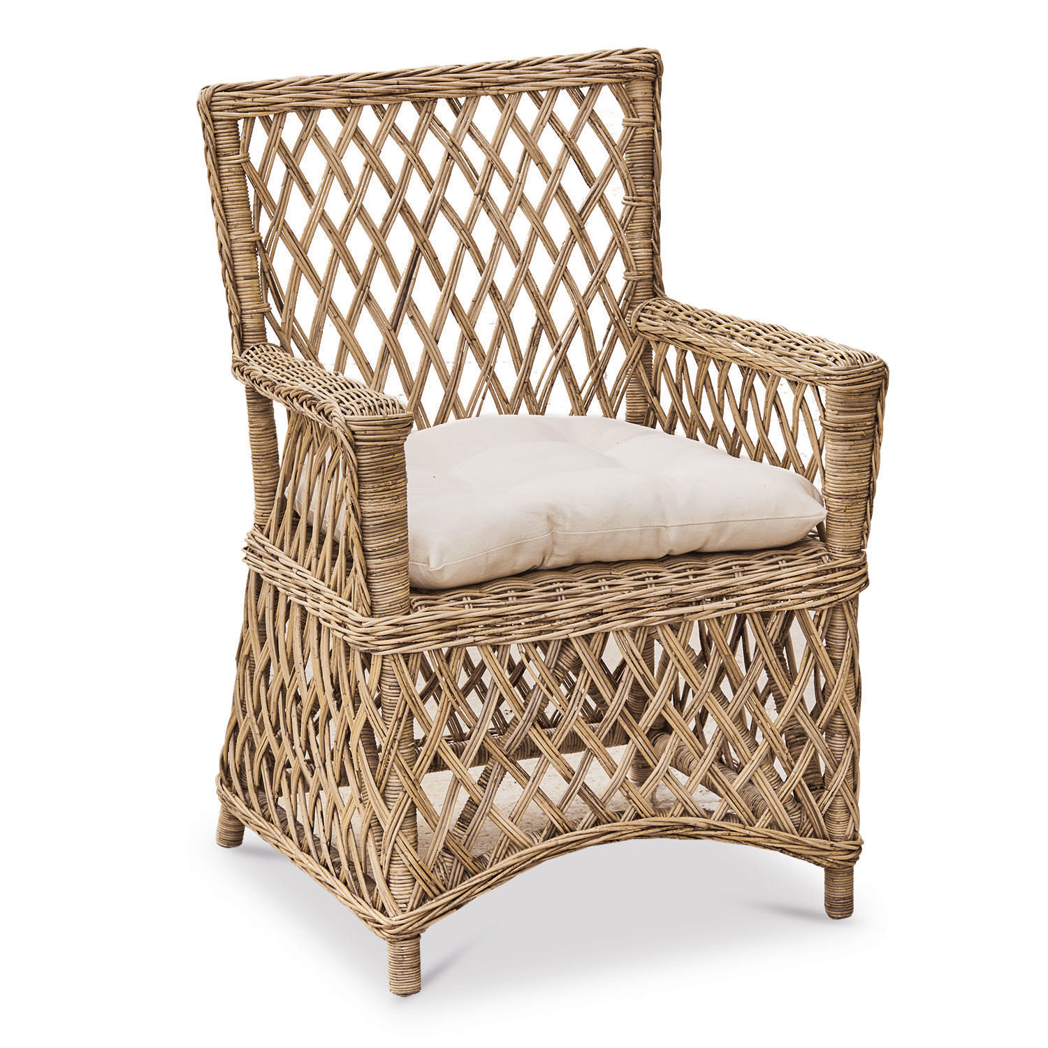 Sessel Elkiovar Rattansessel in Naturfarbe mit hellem Kissen, ideal für Wohnzimmer und Garten.