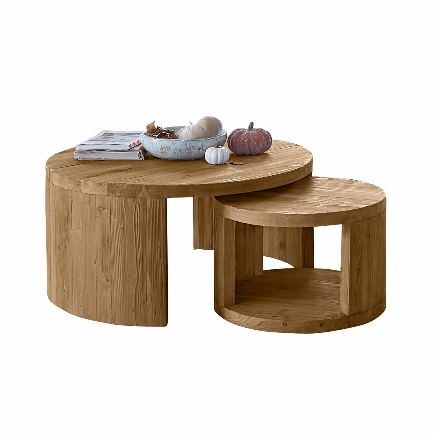 Couchtisch 2er Set Torivine Zweiteiliges Set runder Couchtische aus Holz in Naturfarbe für das Wohnzimmer