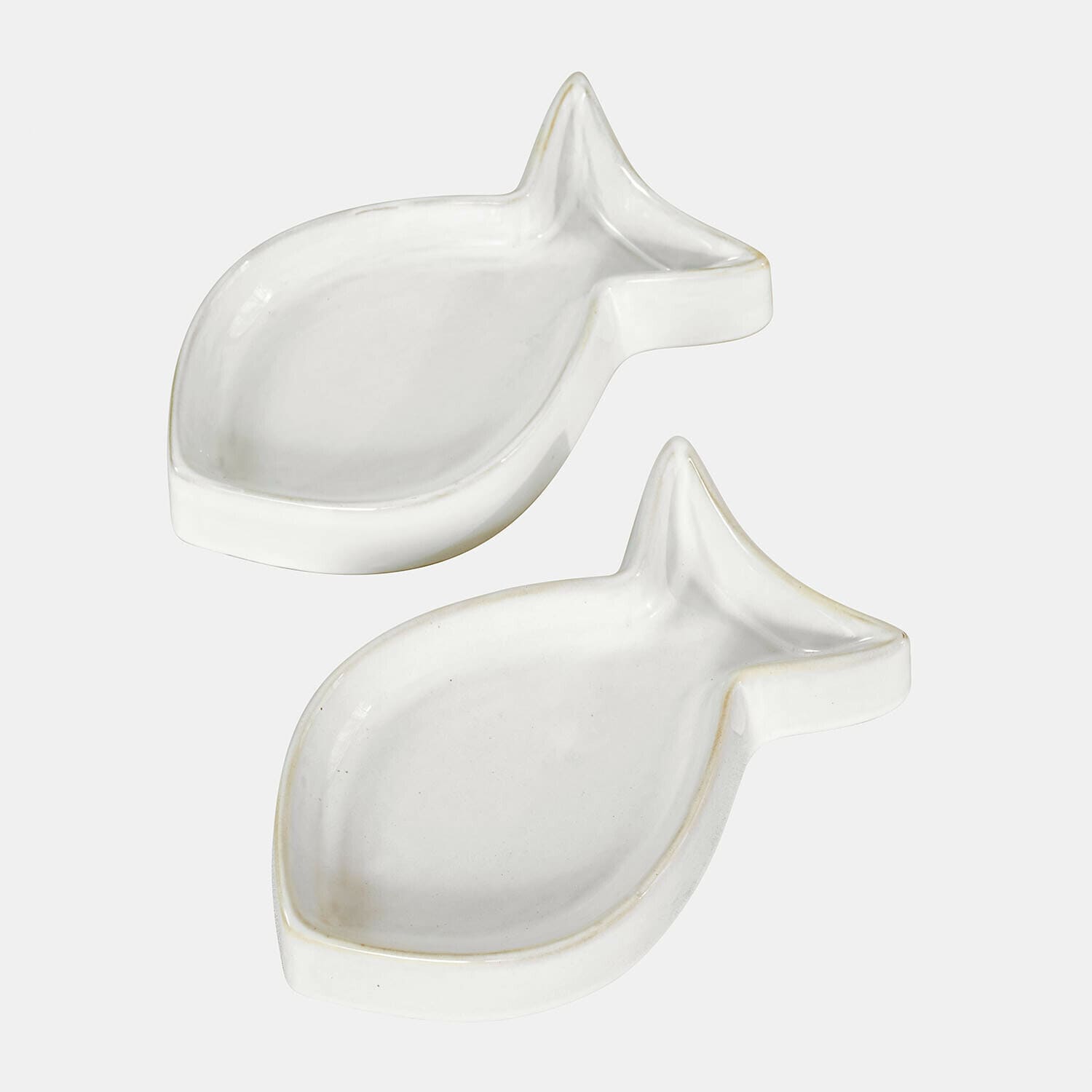 Futternapf 2er Set Felluna Zwei weisse Keramikschalen in Fischform, ideal zum Dekorieren und Servieren von Snacks