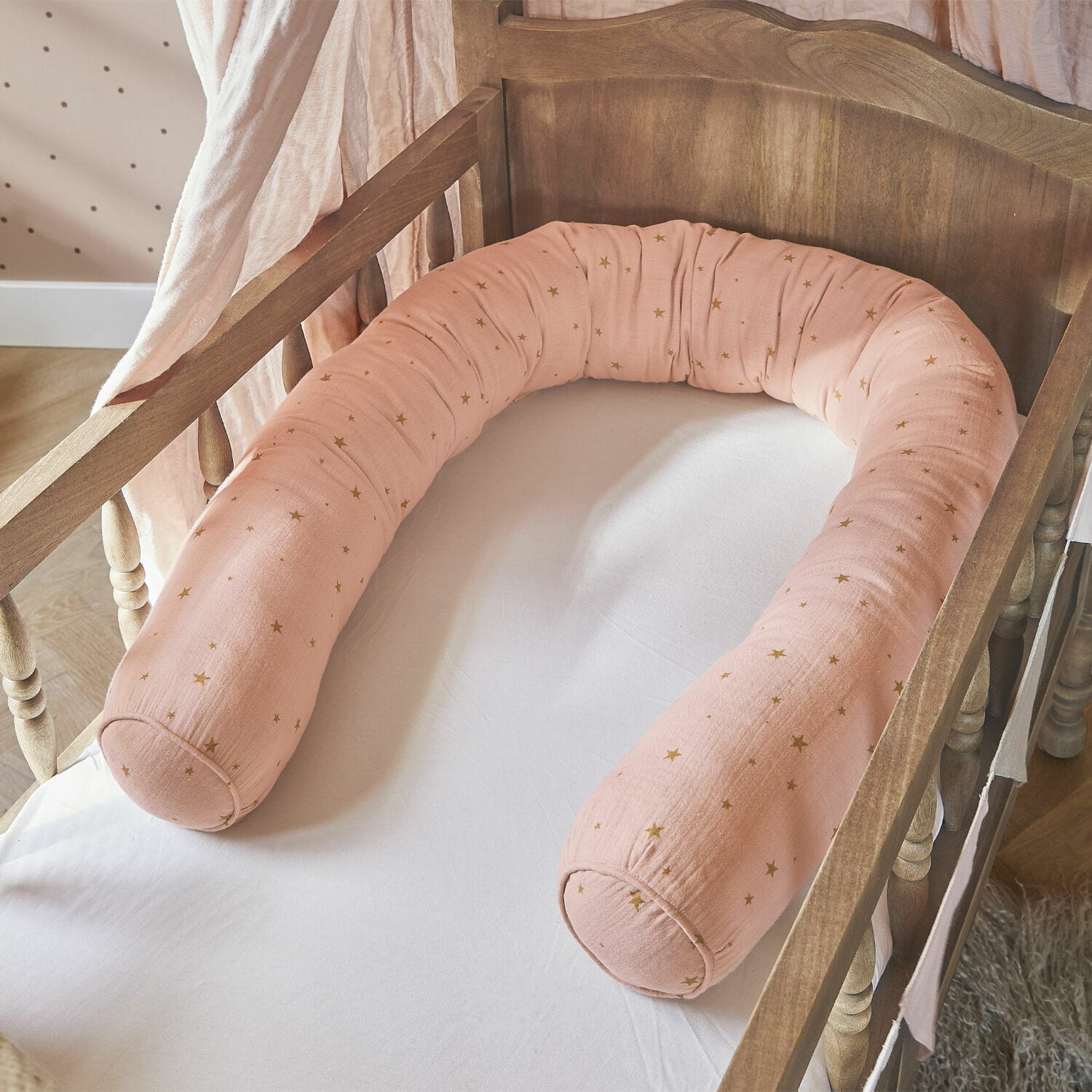 Bettschlange Vianne Rosa Baumwollkissen mit Sternenmuster für Babybett, ideal für Kinderzimmer