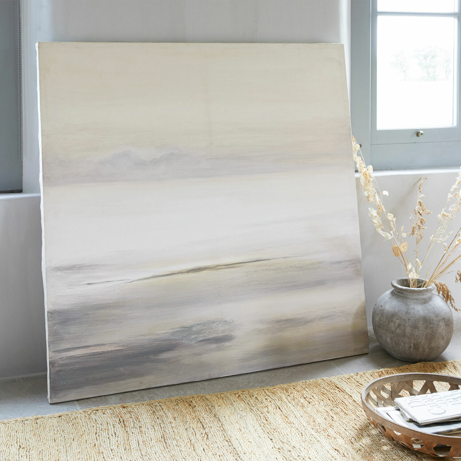 Bild La Calera Dekoratives Leinwandbild in Beige- und Grautönen, moderne Wanddekoration für Wohnräume