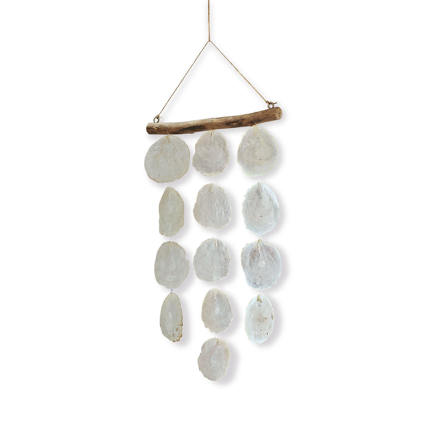 Windspiel Romero Hängende Dekoration aus weissen Muscheln und Holz, natürliche Materialien, Wohnaccessoire