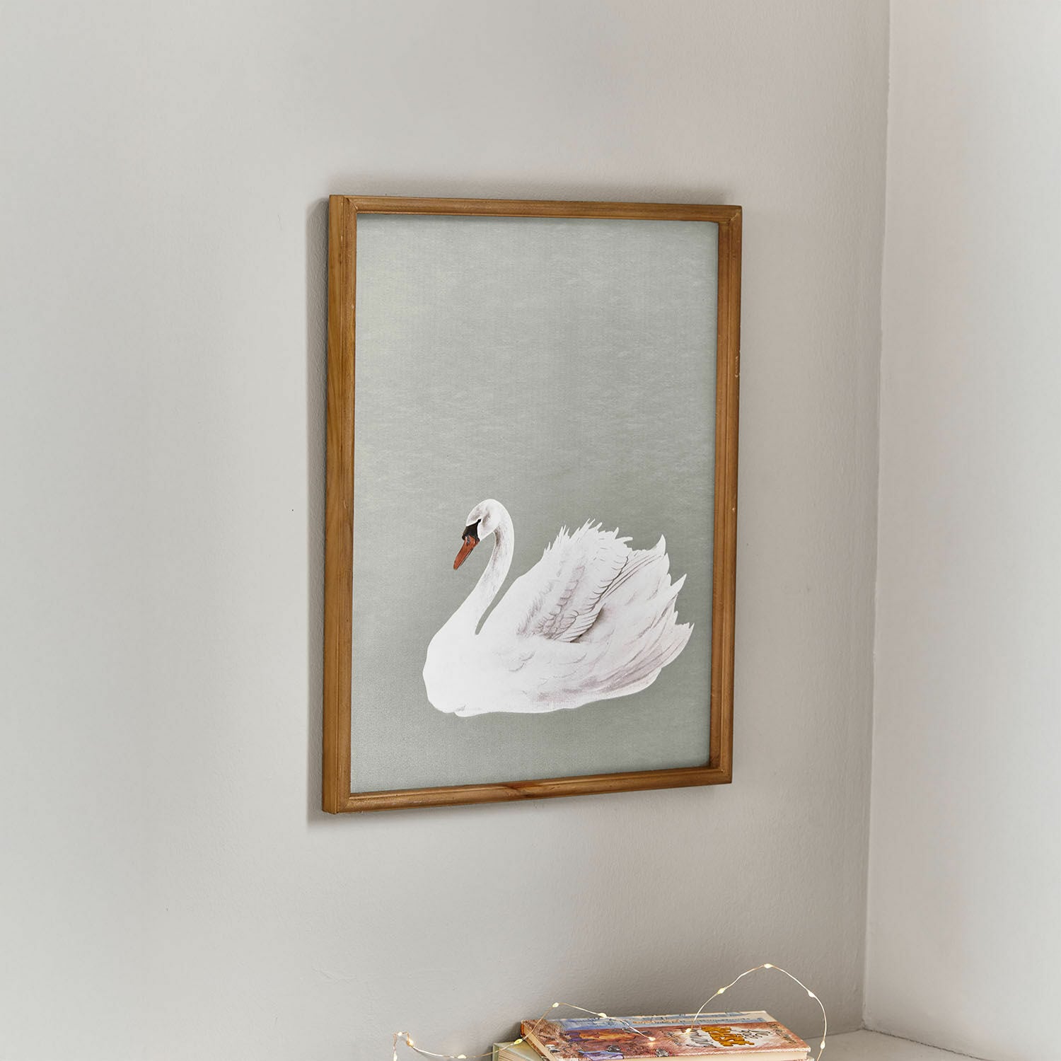 Bild Cariella Bild mit weissem Schwan auf grauem Hintergrund im Holzrahmen, elegante Wanddekoration