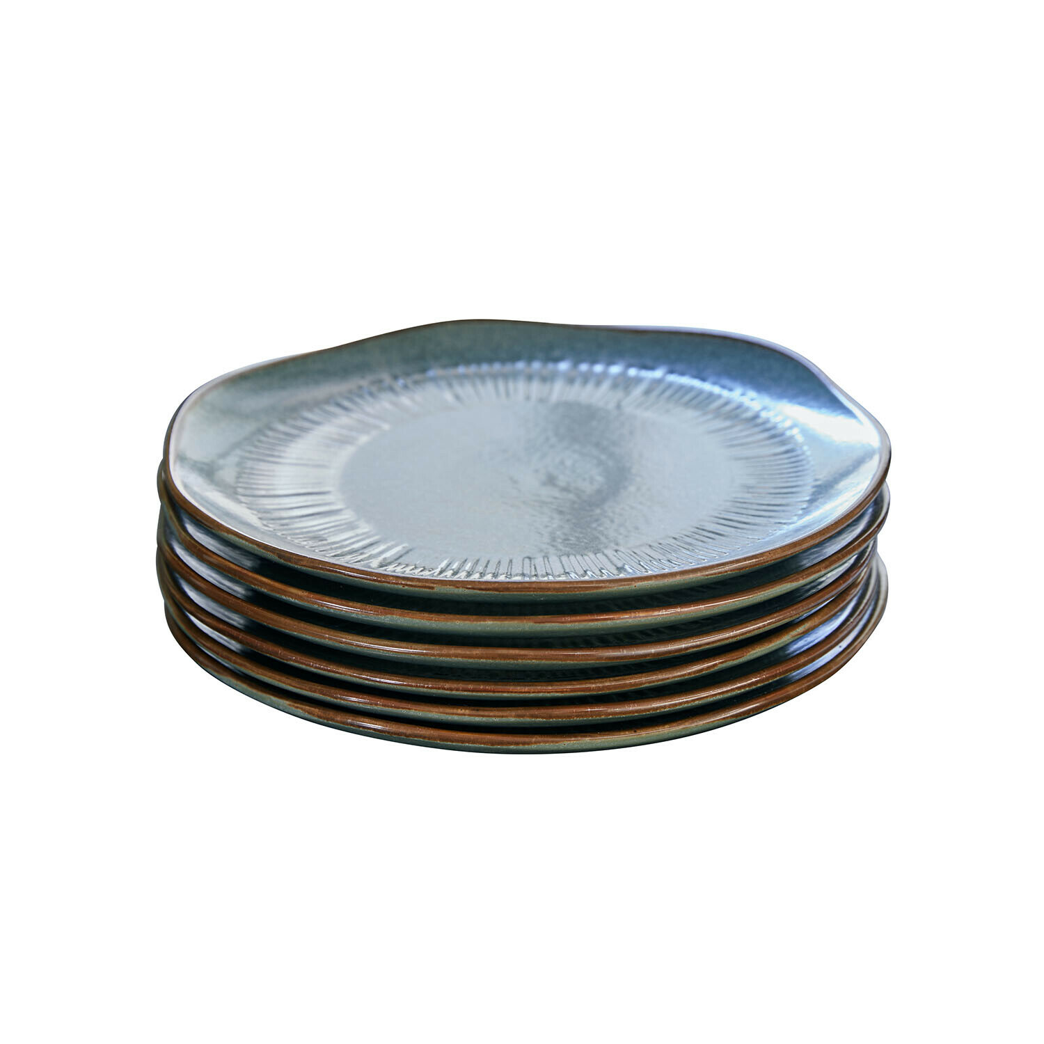 türkis/braun 6-teiliges Set Dessertteller aus Keramik in Türkis und Braun mit rustikalem Muster