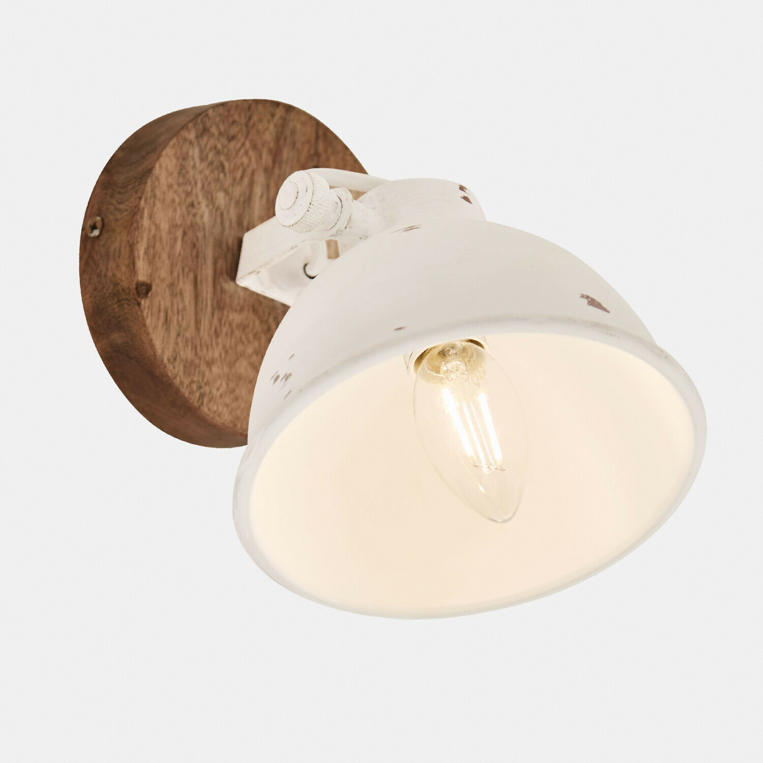 Wandlampe Ball aus Holz und Metall in antikweiss, dekorative Leuchte für Wohnräume