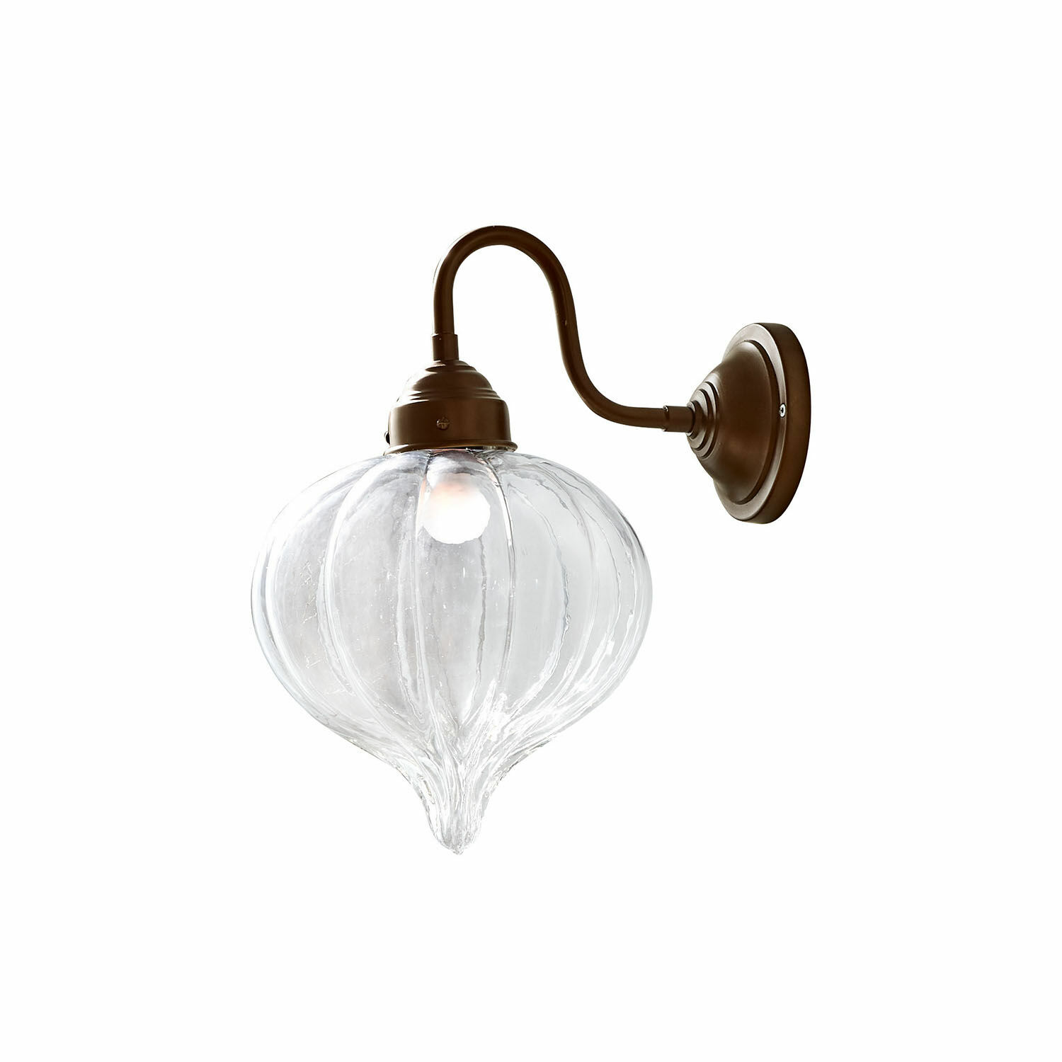Wandlampe Baisse Wandleuchte aus braunem Metall mit klarer Glaskugel in Zwiebel-Form für innen und aussen