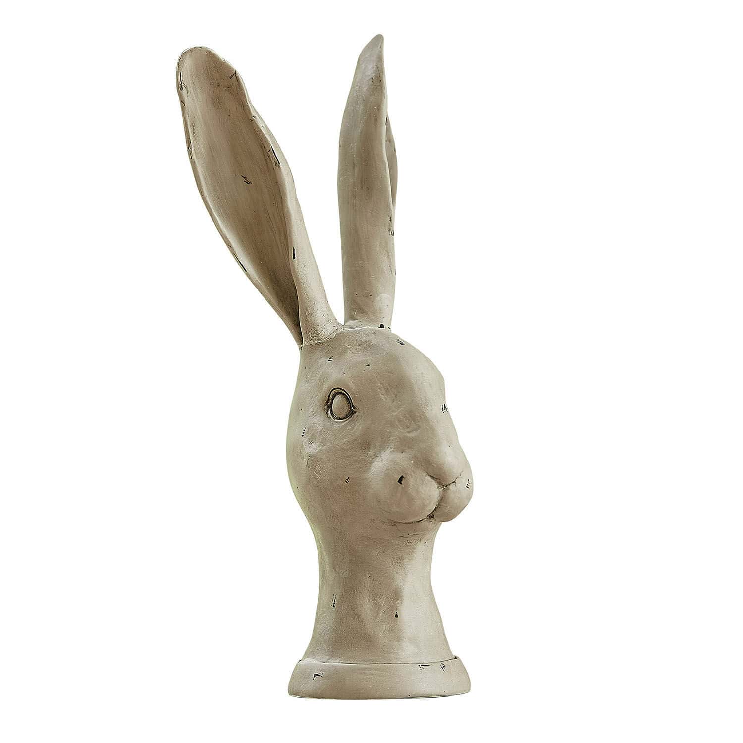 Hase Najirah Dekorativer Hasenkopf aus beiger Keramik zur Wohn- und Gartendekoration.