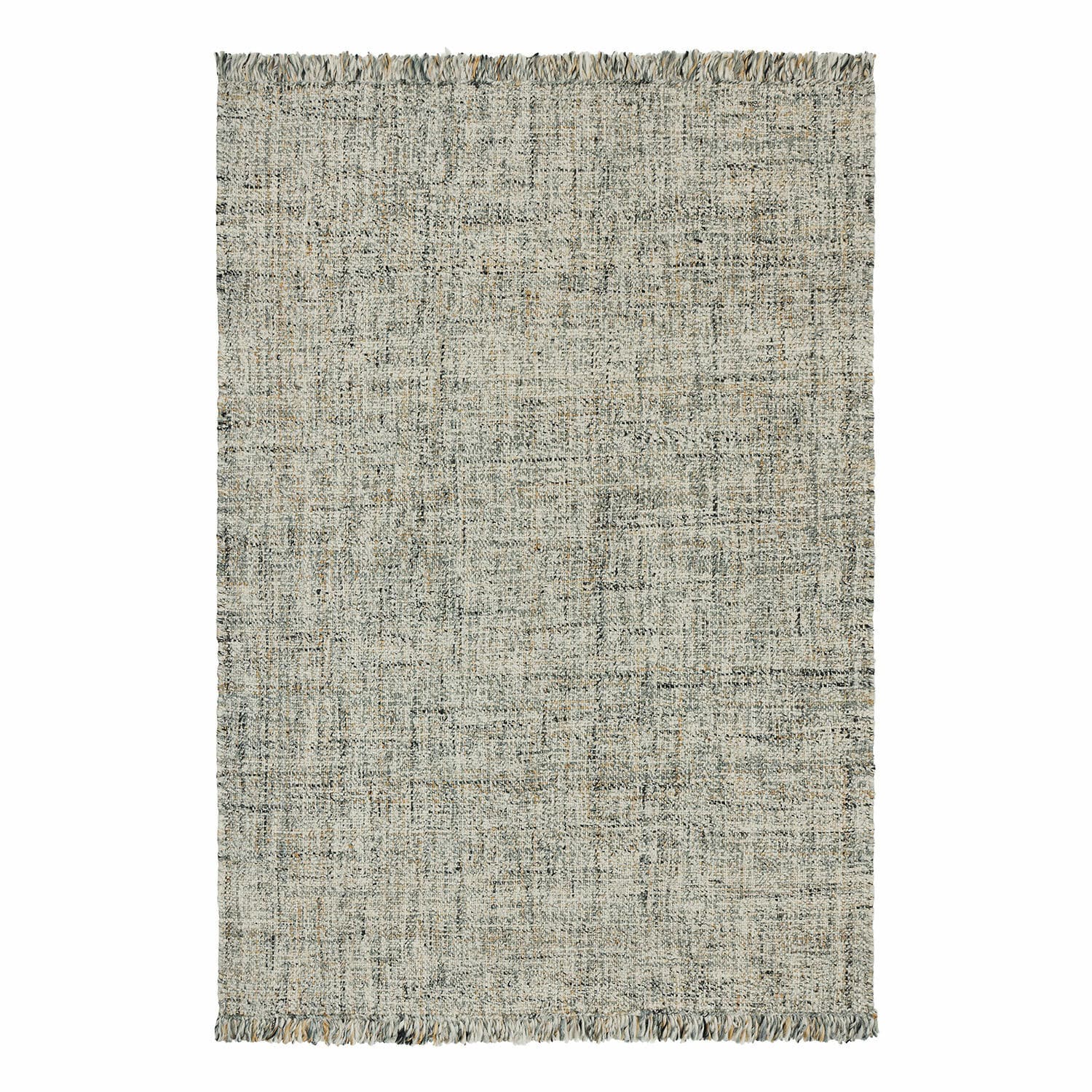 Beiger Teppich Ischim aus weichem Material mit feinem Muster und Fransen an den Rändern