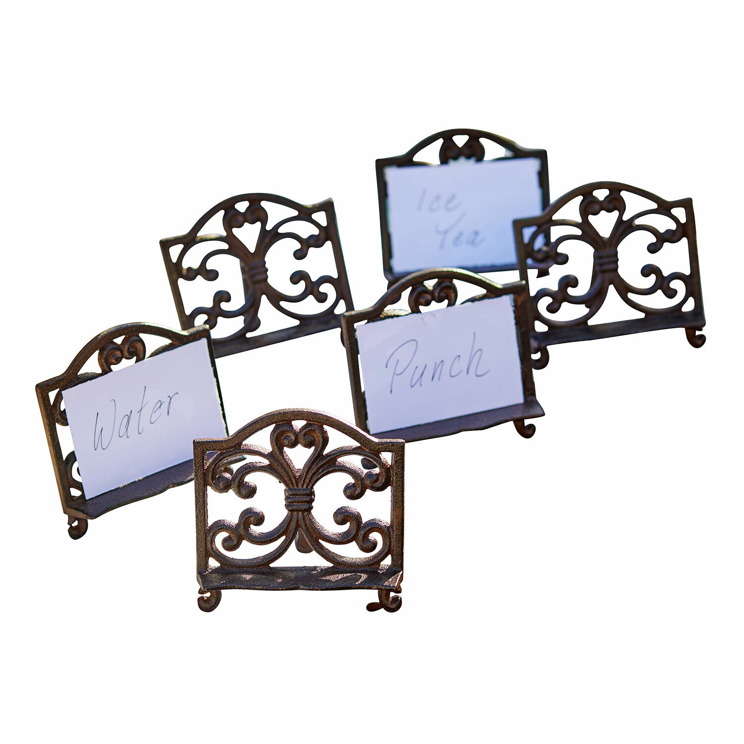 Kartenhalter 6er Set Plesnois Set aus braunen Metall-Kartenhaltern mit dekorativem Muster zum Beschriften von Getränken