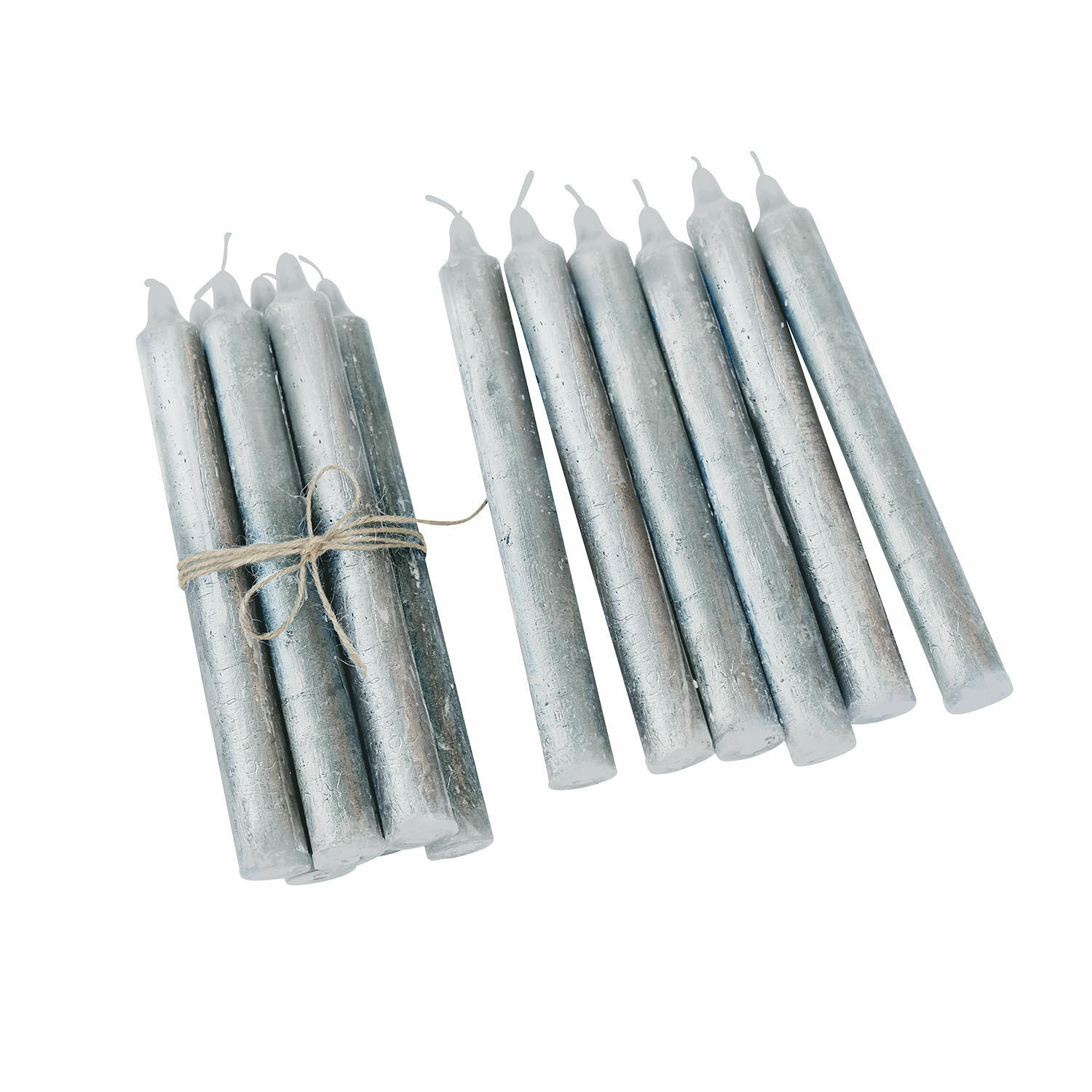 silber 12er-Set Bauceau-Kerzen in Silber aus natürlichem Wachs, dekorative Wohnraumbeleuchtung.