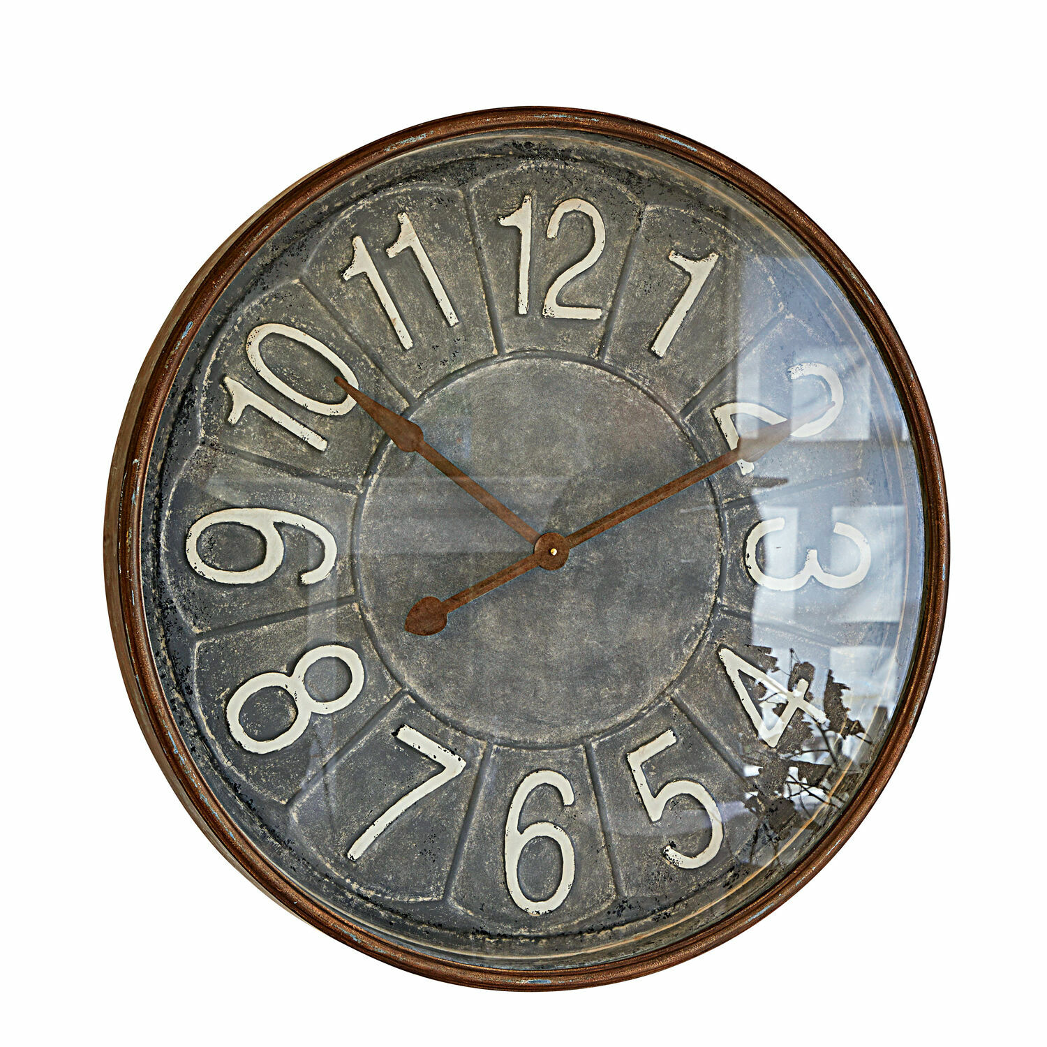 Uhr Braxton Runde Wanduhr mit Metallrahmen und grauem Zifferblatt mit grossen weissen Zahlen im Vintage-Stil