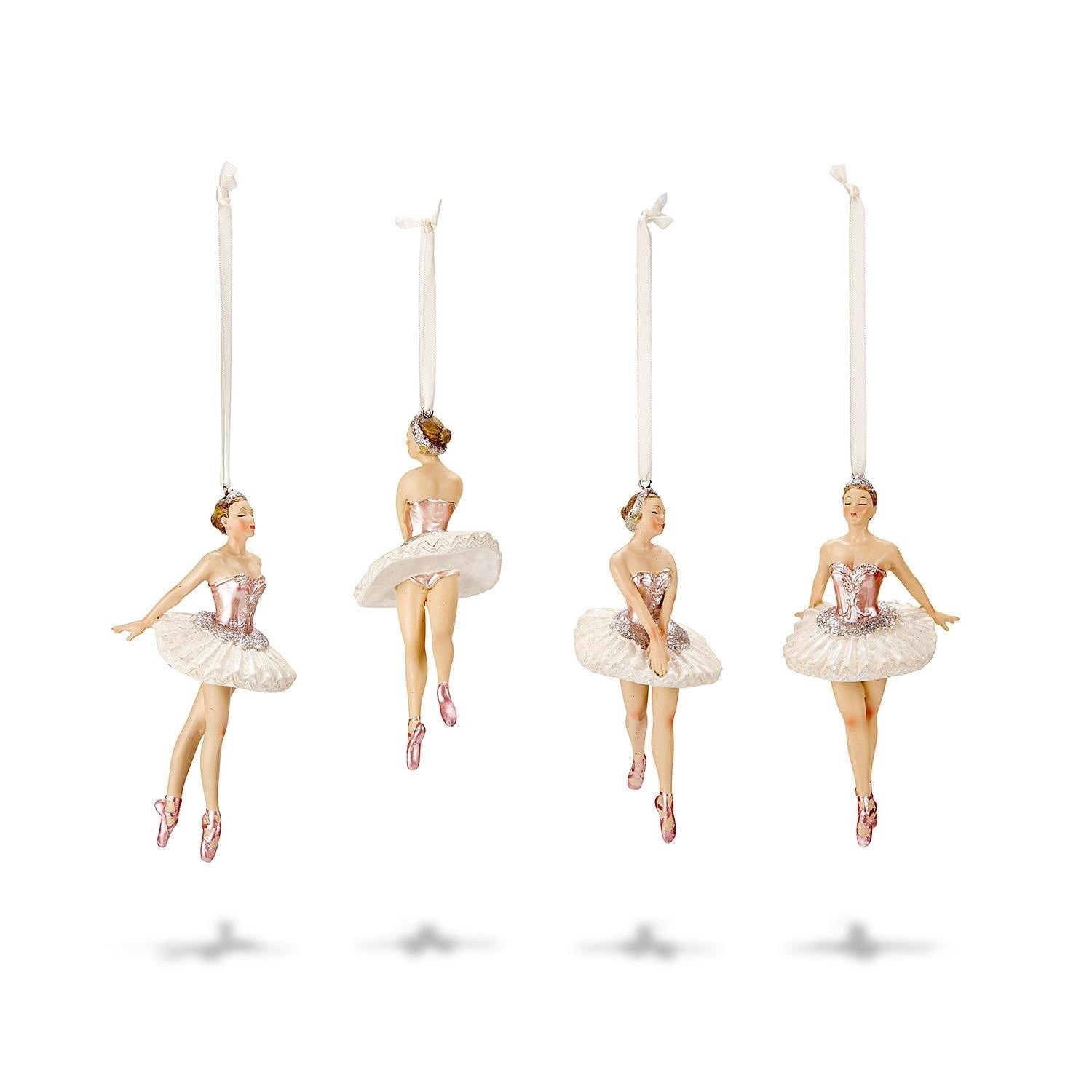 Figur 4er Set Tadley Set aus vier Anhängern mit Balletttänzerinnen in rosa-weissen Tüllkleidern für festliche Dekoration