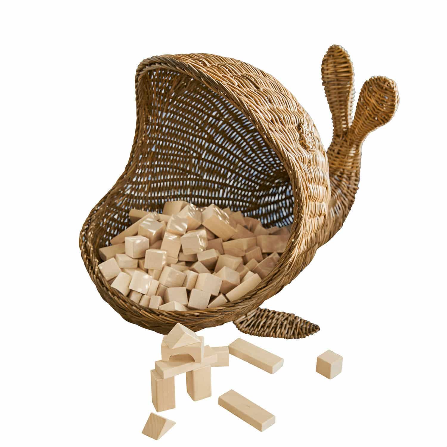 Korb Cheruboo Wikinger-Korb in Schneckenform mit natürlichen Holzbausteinen für Kinder zum Spielen