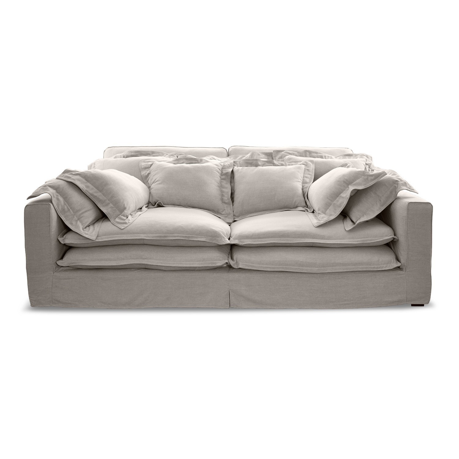 leinen Sofa Terell aus beigem Leinen mit weichen Kissen, komfortables Wohnzimmermöbel.