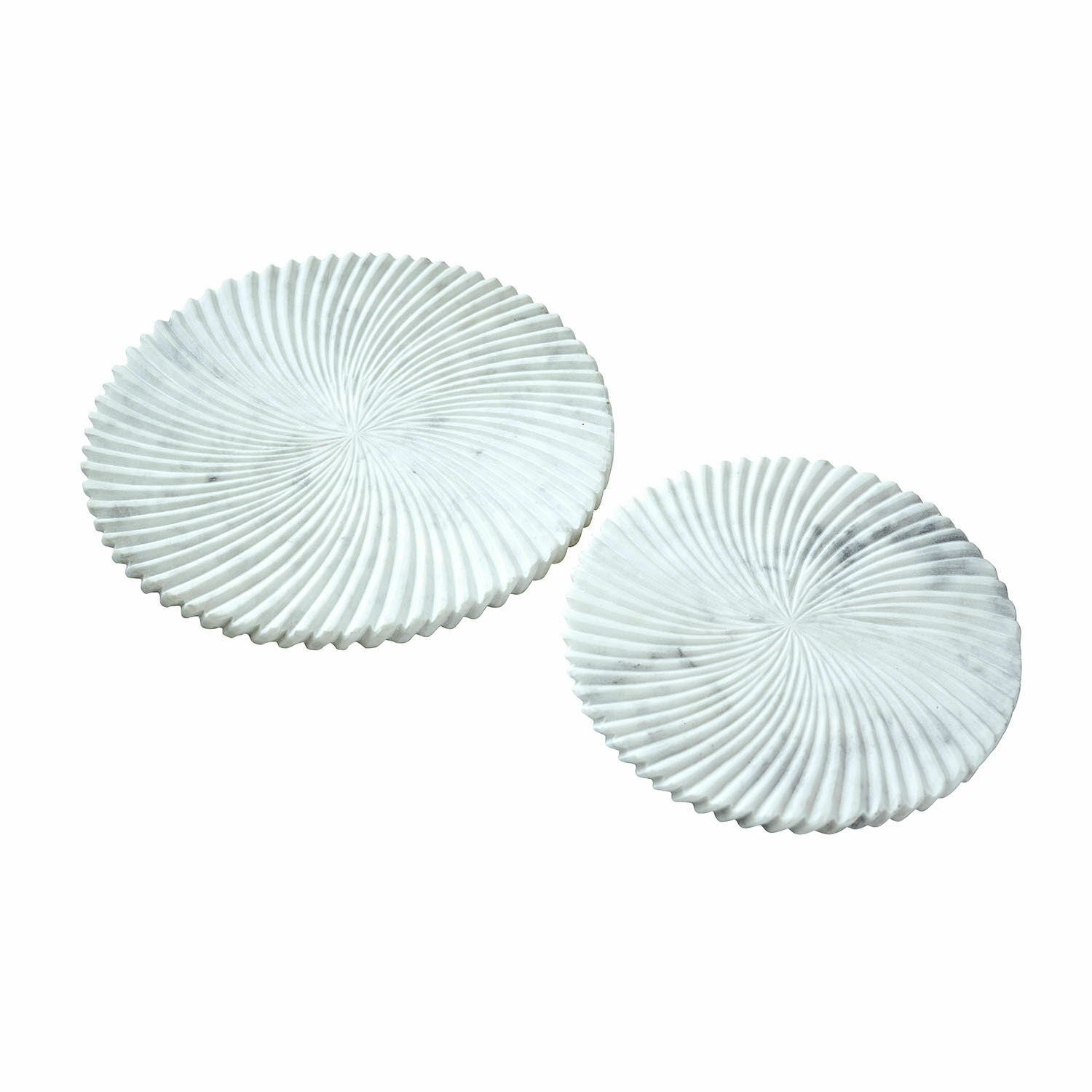 Platte 2er Set Bellarivas Set aus zwei weissen Marmortellern mit wellenförmigem Muster, elegantes Dekorationsset für Zuhause