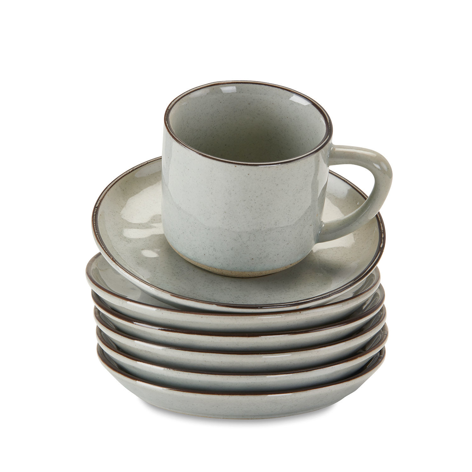 grau 6-teiliges Set grauer Keramiktassen mit Untertassen Biarritz für Kaffee und Tee