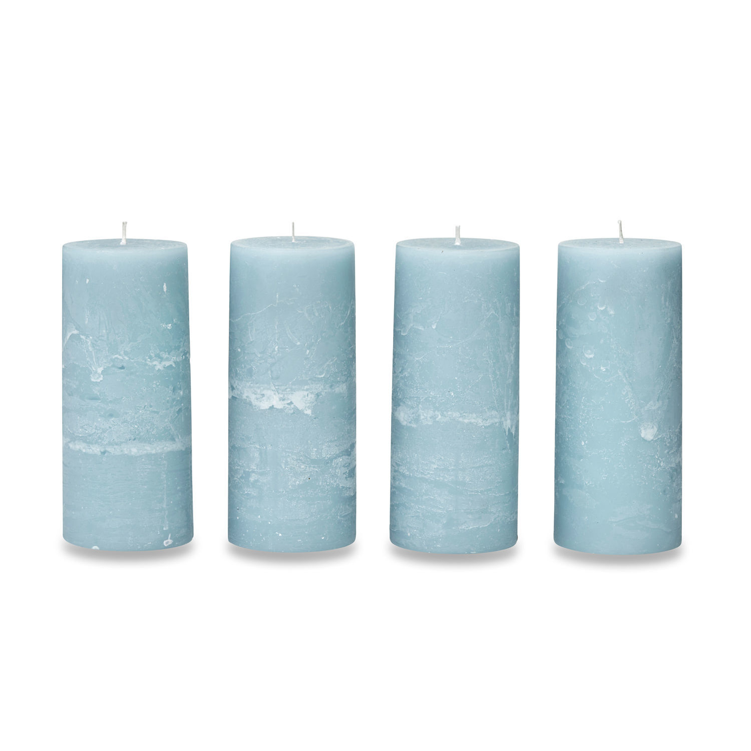 blau Set aus 4 blauen Wachs-Kerzen mit rustikaler Struktur, Dekoration und Beleuchtung.