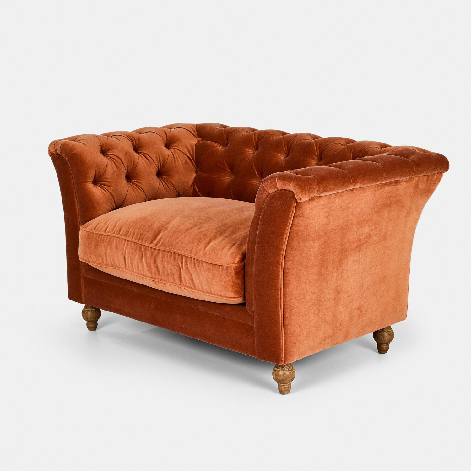 Sofa Clères Roter Samtfotel mit gesteppter Rückenlehne und Holzbeinen, bequeme Wohnzimmermöbel