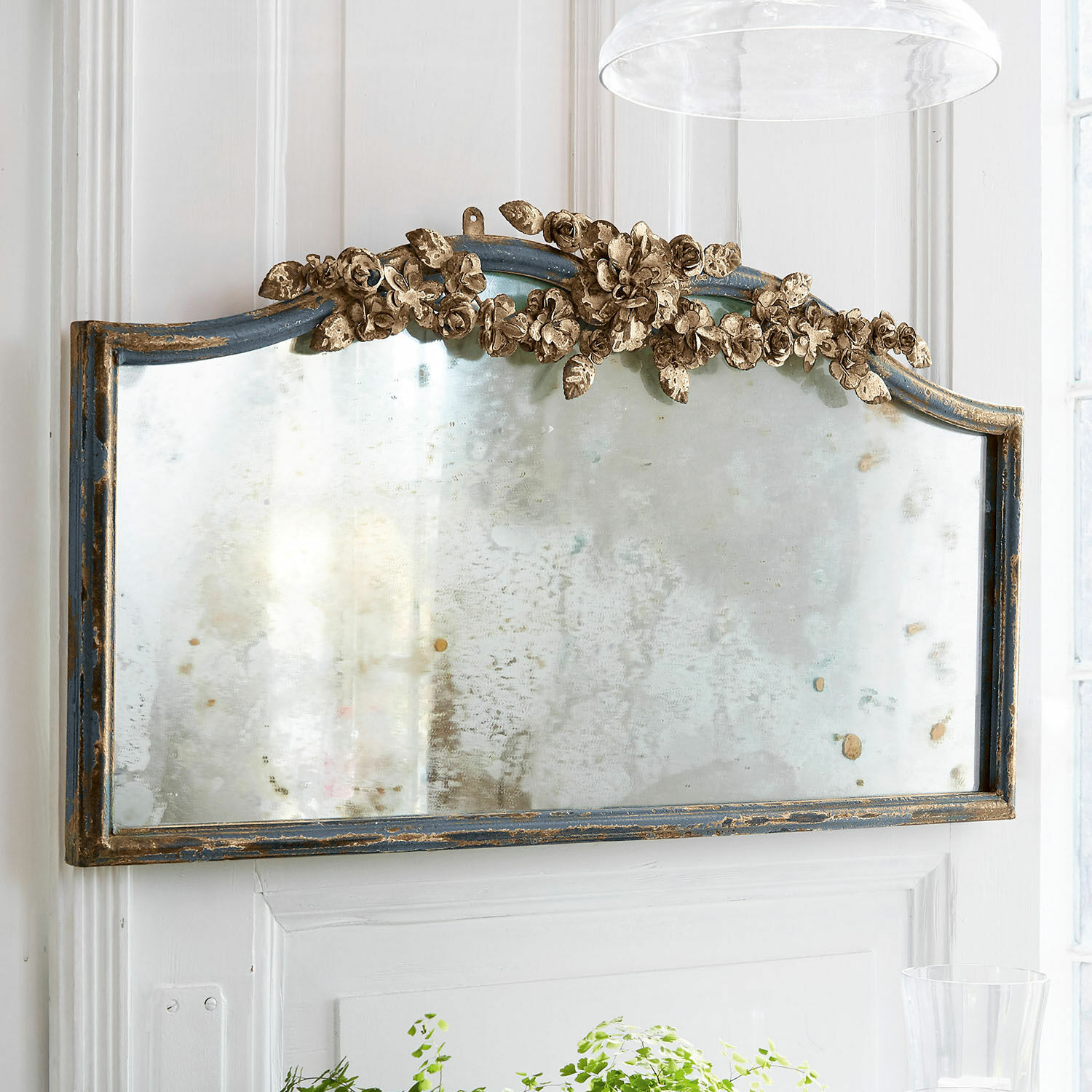 Spiegel Juliers Antiker Wandspiegel mit blauem Rahmen und goldenen Blumenverzierungen für Vintage-Dekor