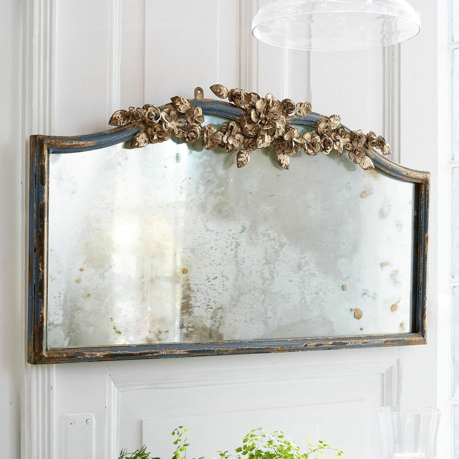 Spiegel Juliers Antiker Wandspiegel mit blauem Rahmen und goldenen Blumenverzierungen für Vintage-Dekor