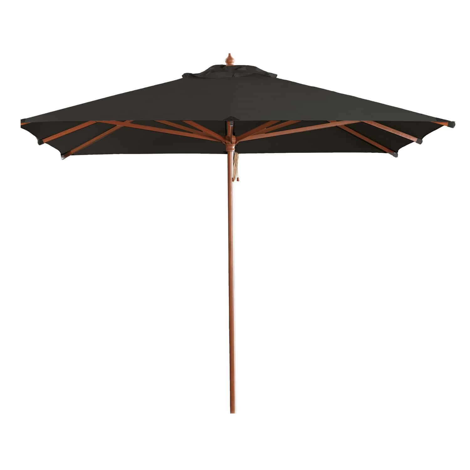 Schwarzer Sonnenschirm Barnet mit Holzgestell, ideal für Terrasse und Garten, Sonnenschutz