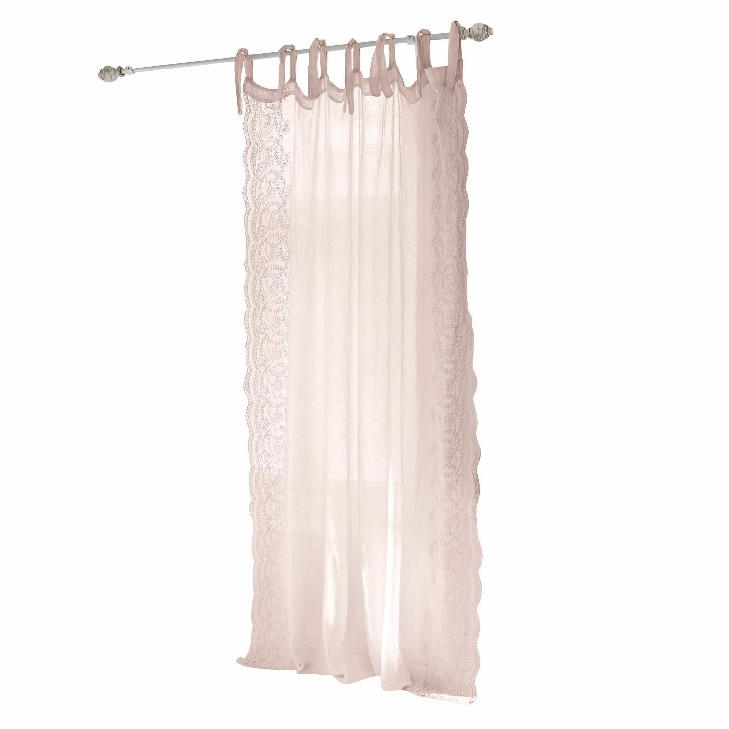Gardine Esmera Transparenter Vorhang aus rosa Leinen mit Spitzenbesatz und Schlaufen zum Aufhängen