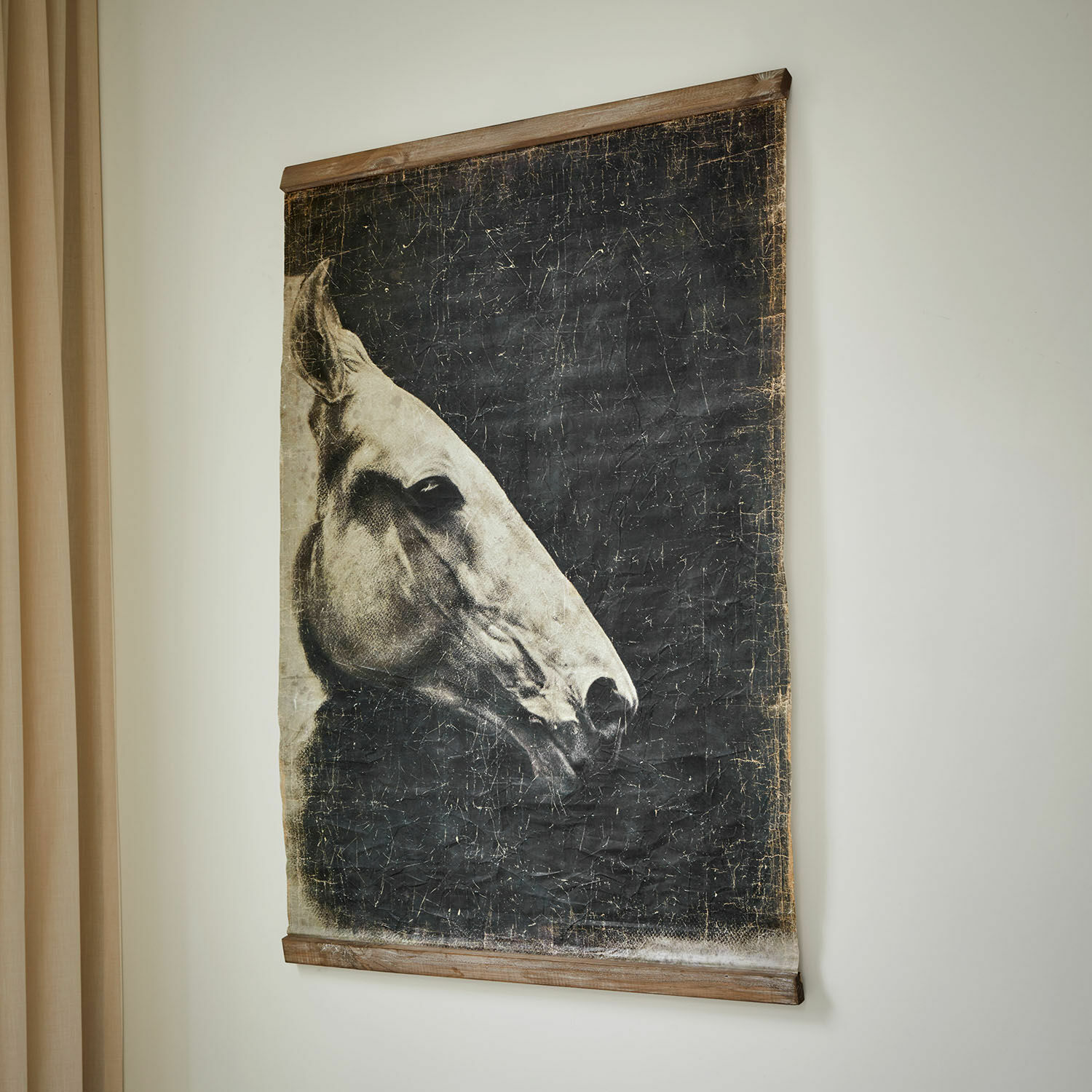 Bild Ravonnach Vintage Wandbild mit Pferdeporträt in Schwarz-Weiss und Holzrahmen als dekoratives Element