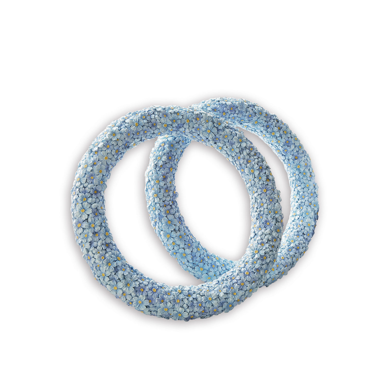 Kranz 2er Set Rigaud Zwei blaue Ringe, verziert mit kleinen Blumen, Frühlings- oder Sommerdekoration