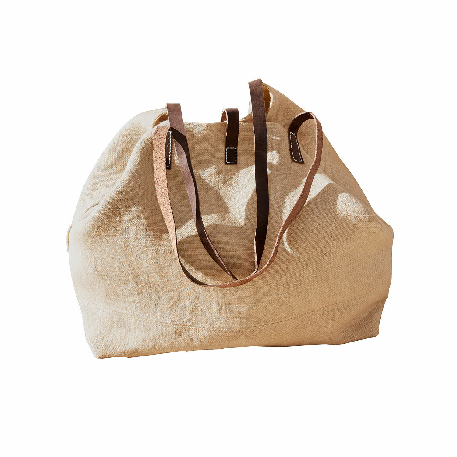 Tasche Morentina Grosse Tasche aus beigem Canvas mit braunen Ledergriffen, praktische Einkaufstasche