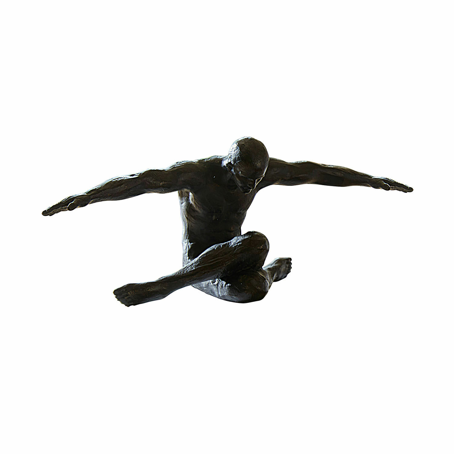 Figur Smitty Schwarze Metallskulptur eines sitzenden Mannes mit ausgestreckten Armen als moderne Dekoration.