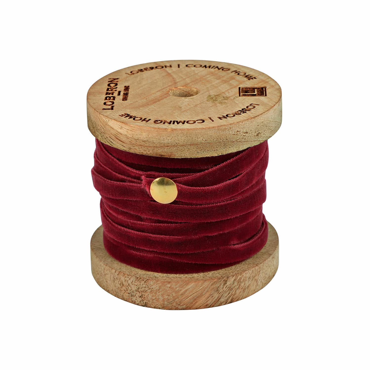 Rotes Samtband Olessa auf Holzspule, dekoratives Band zum Basteln und für Geschenke