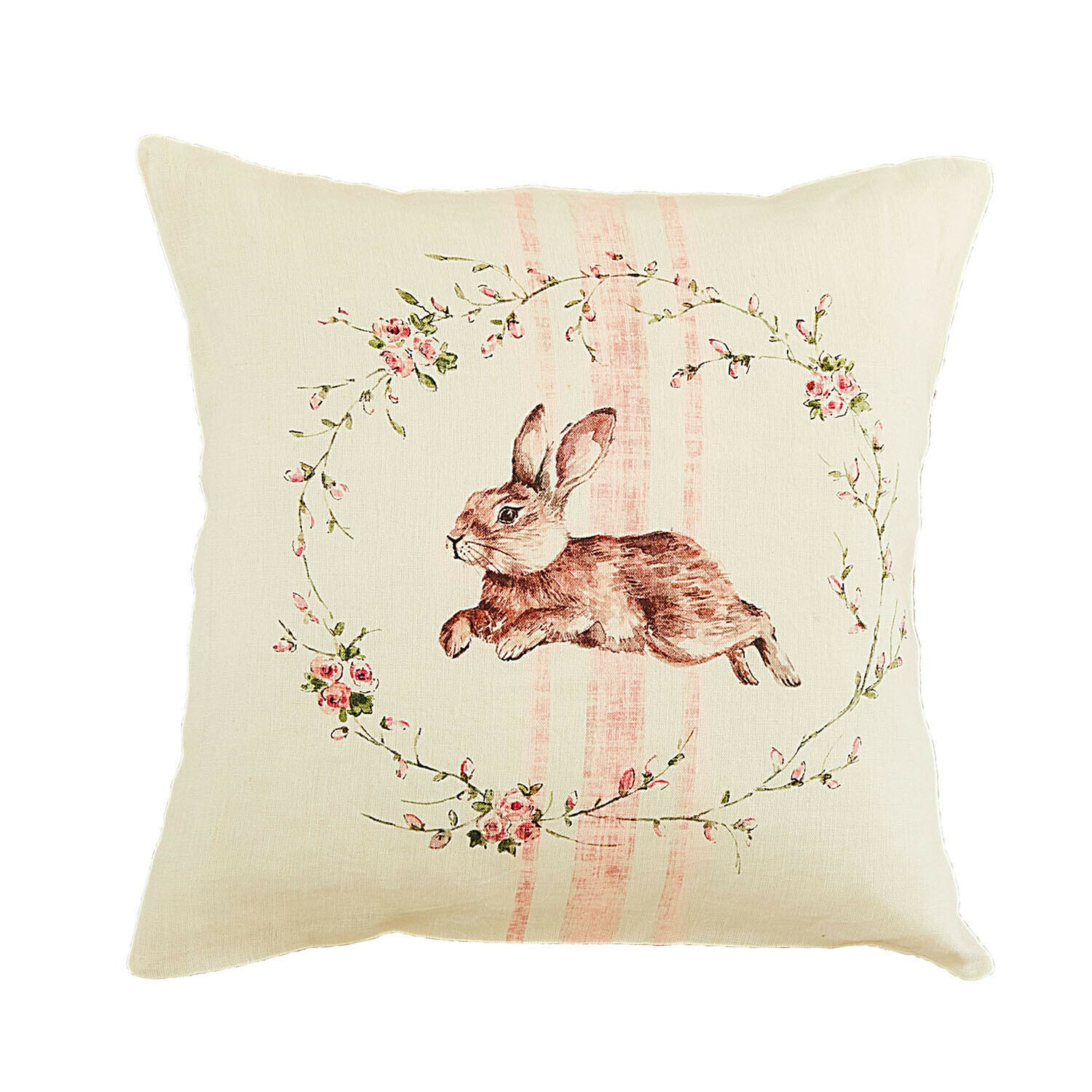 Kissenhülle Ravencrest Beiges Leinenkissen mit Hasenmotiv und Blumenkranz, dekoratives Wohnaccessoire für Sofa oder Bett
