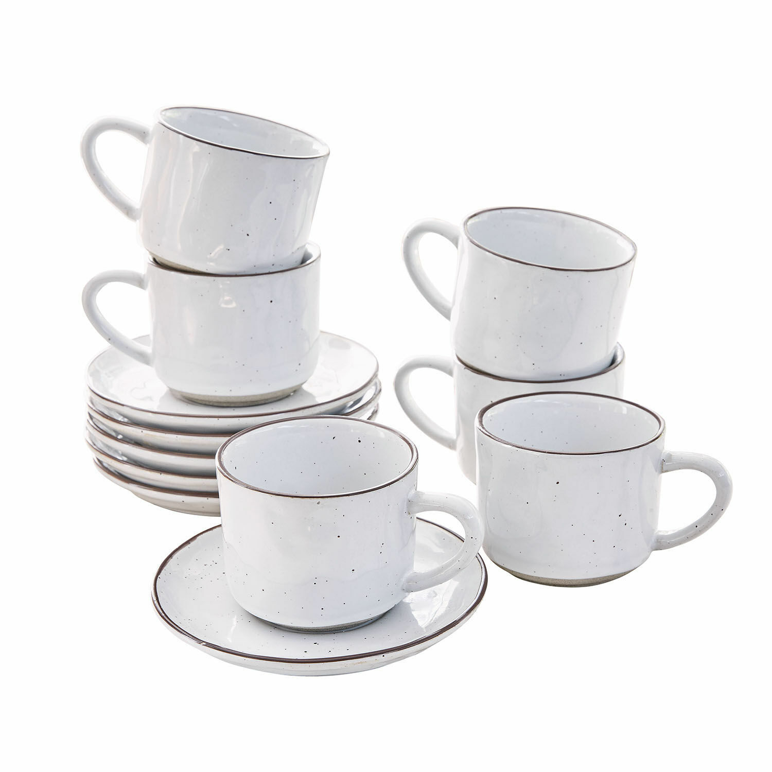 6-teiliges Set weisse Espressotassen aus Keramik mit Untertassen, schlichtes Design für Kaffee