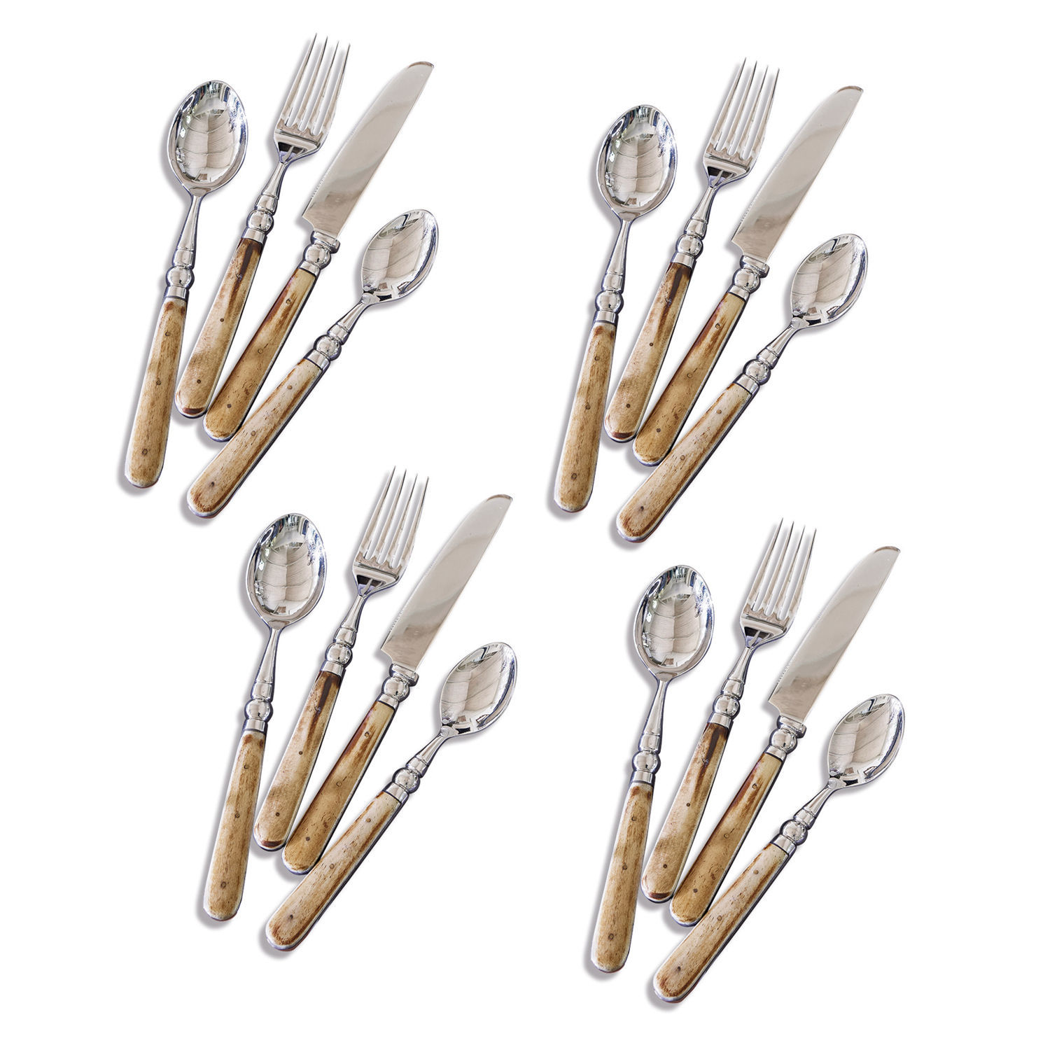 silber/braun Besteckset mit braunen Holzgriffen und silbernen Klingen, elegante Küchenutensilien