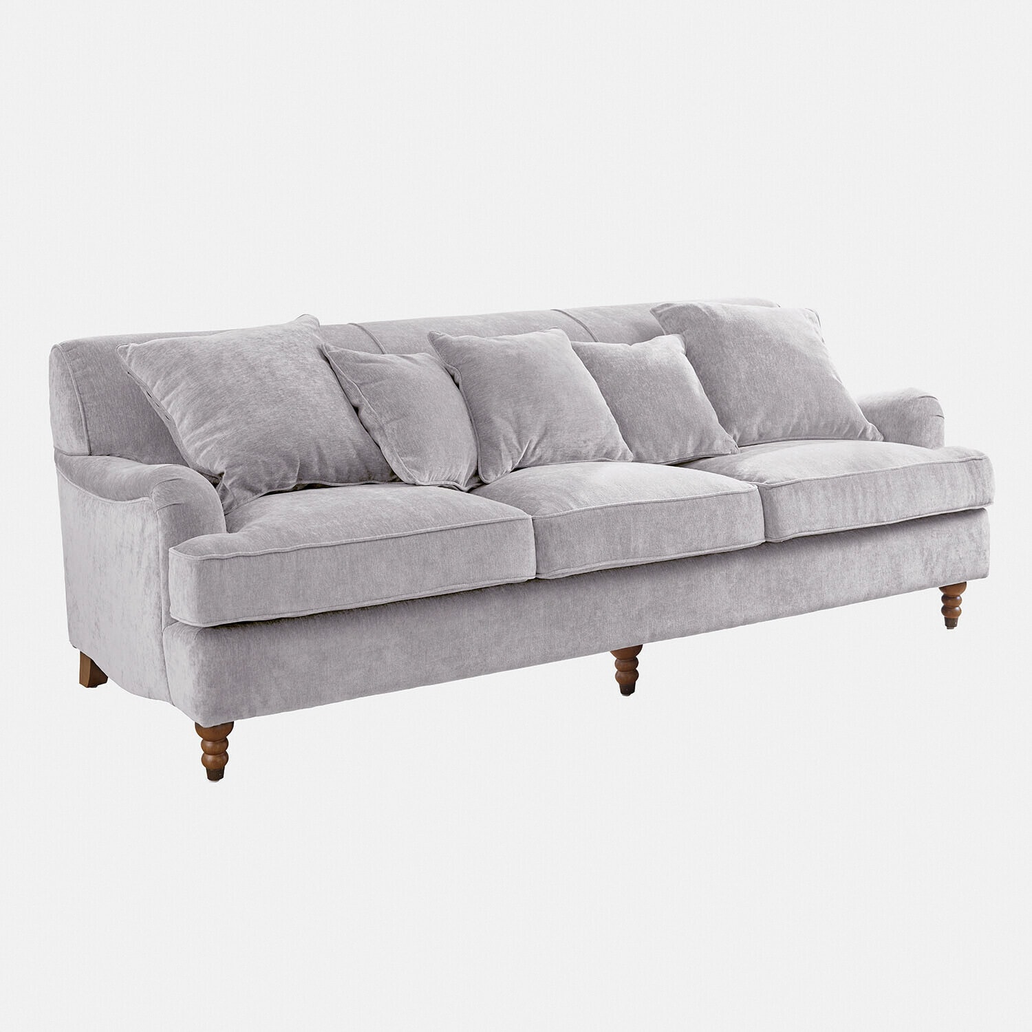 Sofa Isa Grosses Sofa aus weichem grauem Stoff mit Kissen und Holzbeinen, bequemes Wohnzimmermöbel