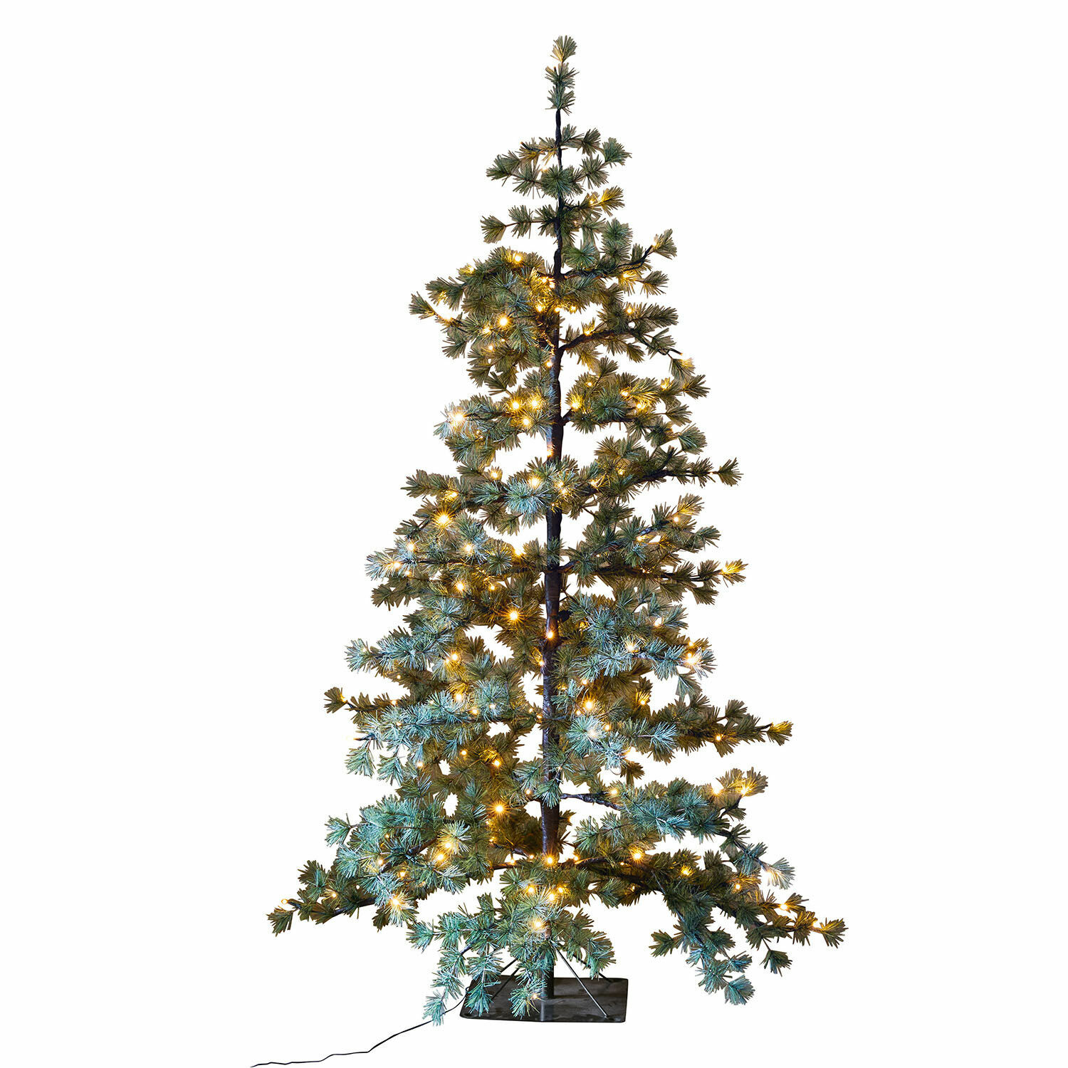 Weihnachtsbaum Sapi Künstlicher Weihnachtsbaum mit grünen Nadeln und warmweissen LED-Lichtern auf schwarzem Sockel, festliche Dekoration
