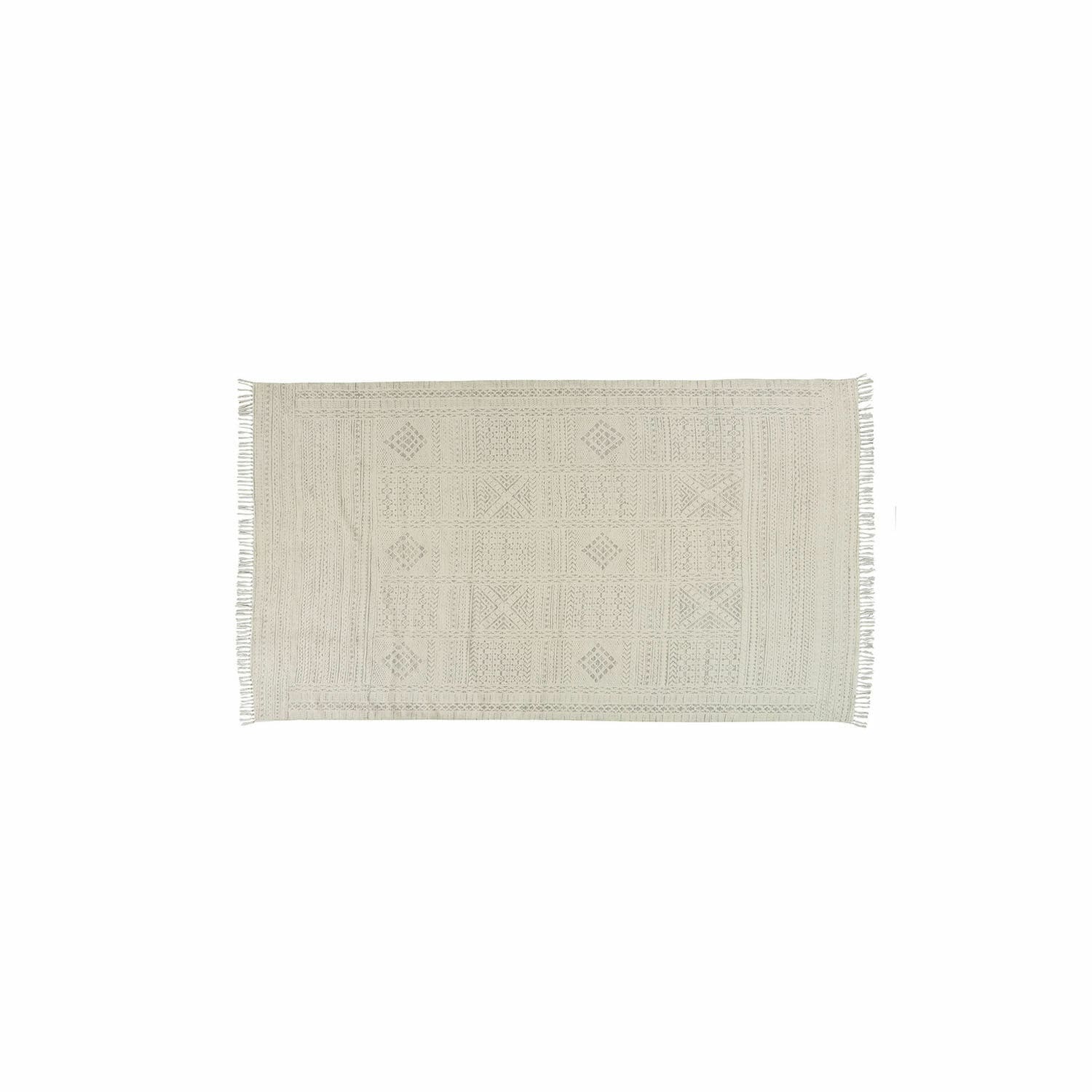 In- & Outdoor-Teppich Savagnac Beiger Baumwollteppich mit geometrischem Muster und Fransen, dekorativ und weich für das Wohnzimmer