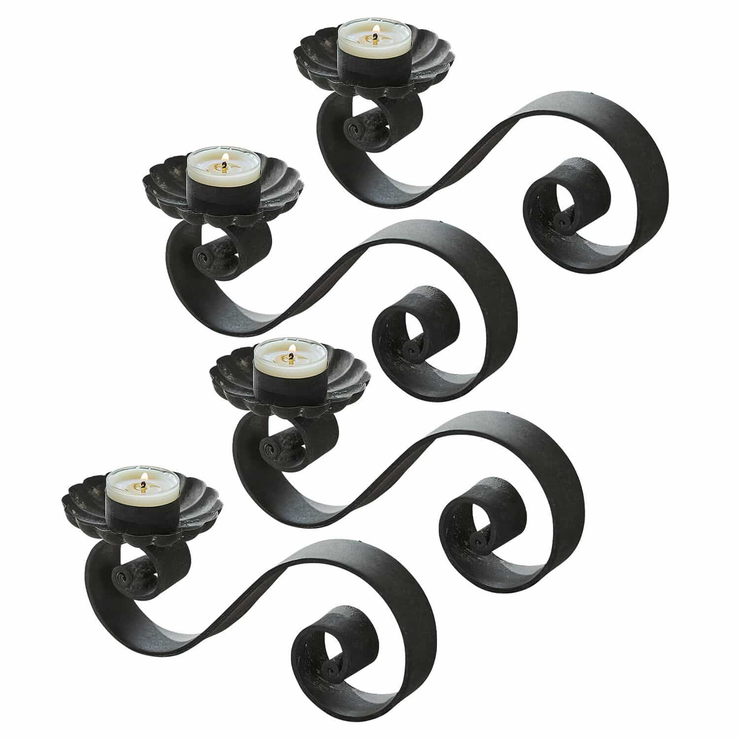 Kerzenhalter 4er Set Vorelin Set aus zwei schwarzen Kerzenhaltern aus Metall mit Platz für Teelichter, dekoratives Design