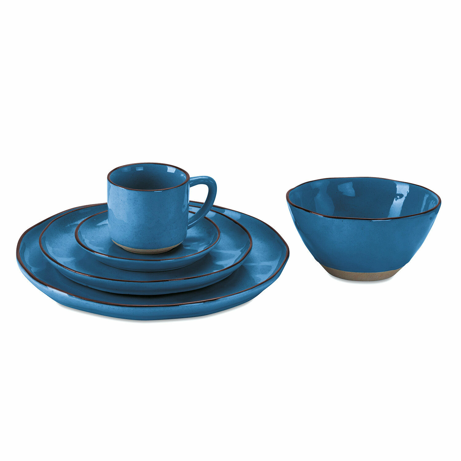 blau Blaues Keramik-Geschirrset Biarritz mit Tellern und Tasse, langlebiges Essgeschirr