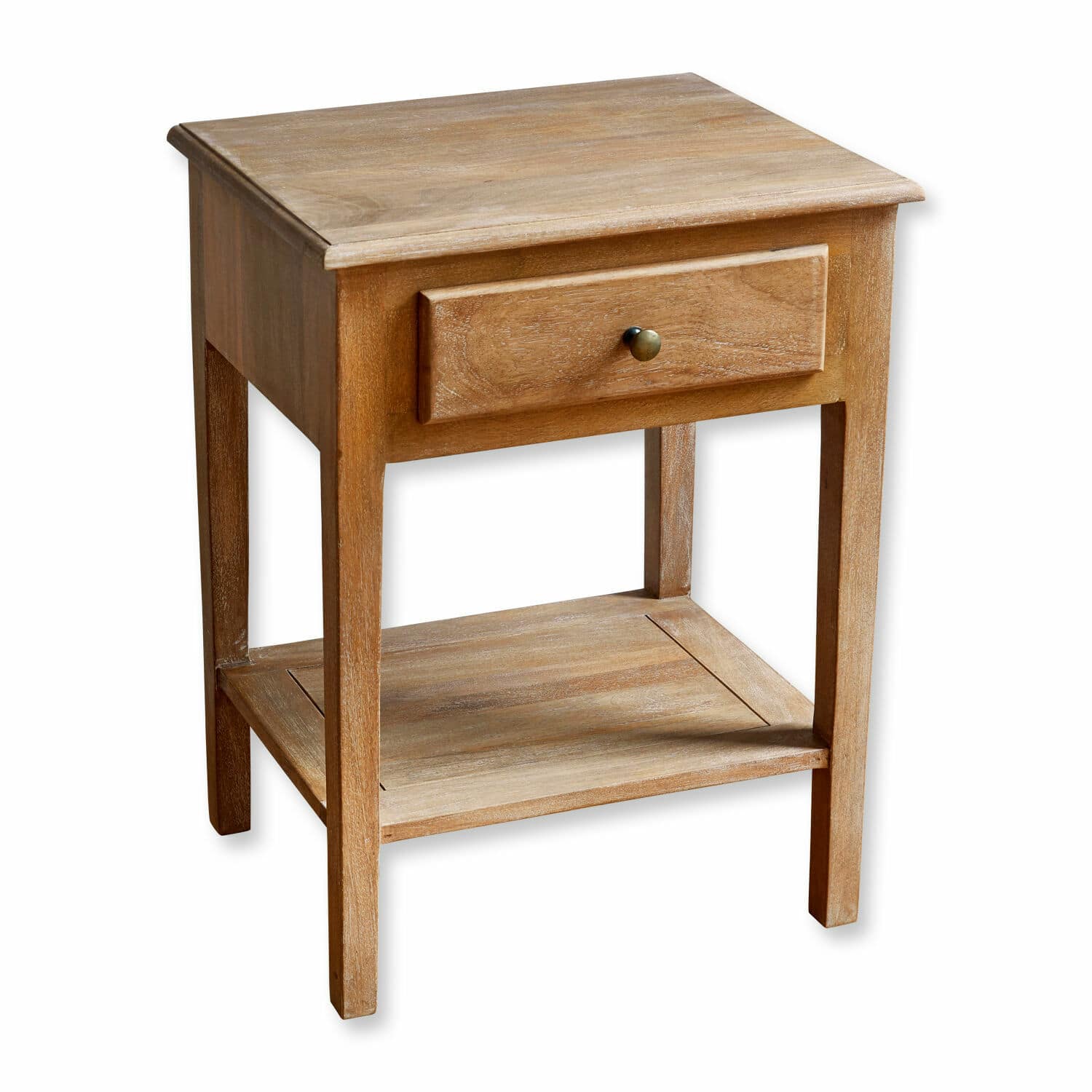 Nachttisch aus Holz in Naturfarbe mit Schublade und Ablagefläche für das Schlafzimmer