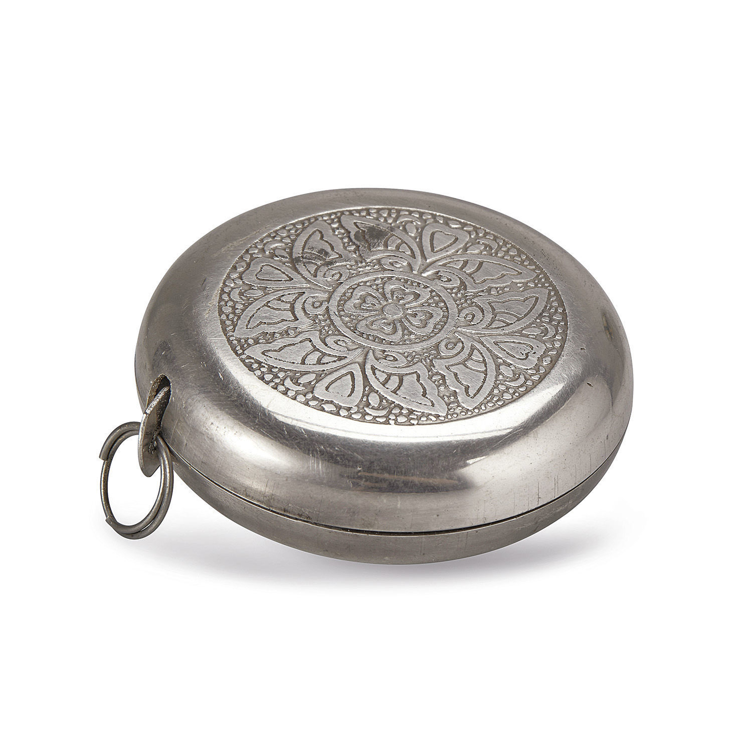 Massband Jesolo Rundes Metallkästchen in Silber mit dekorativer Gravur und Ring, elegantes Deko-Accessoire