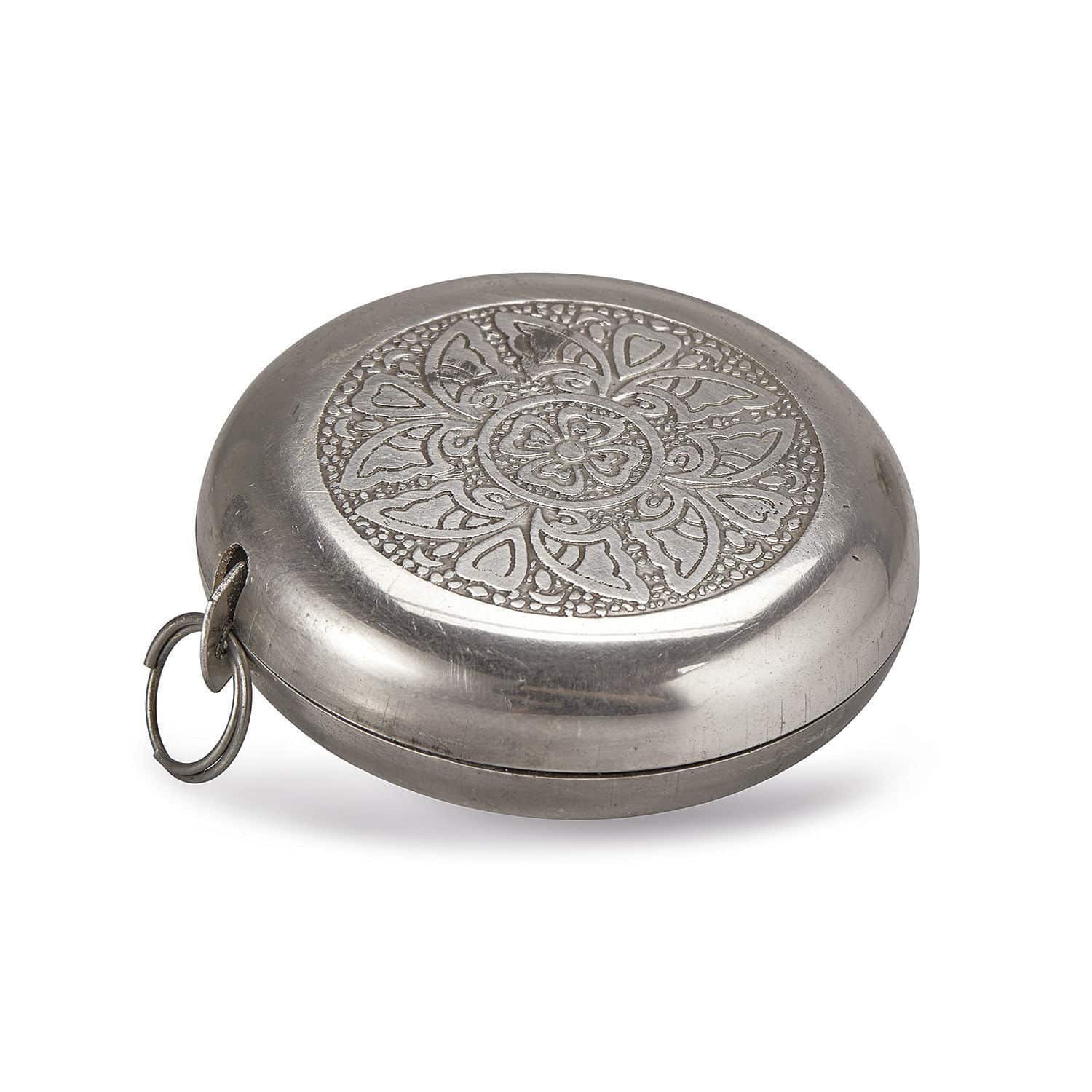 Massband Jesolo Rundes Metallkästchen in Silber mit dekorativer Gravur und Ring, elegantes Deko-Accessoire