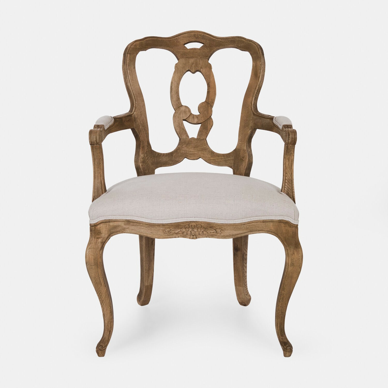 Stuhl Ladorée Klassischer Stuhl aus hellem Holz mit beigem Polstersitz, elegantes Wohnzimmermöbel
