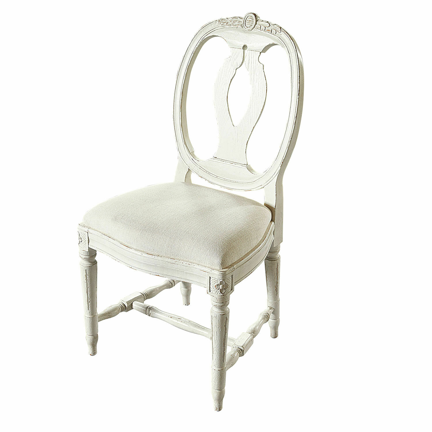 Stuhl San Gavino Weisser Holzstuhl mit gepolstertem Sitz im Vintage-Stil für das Wohnzimmer